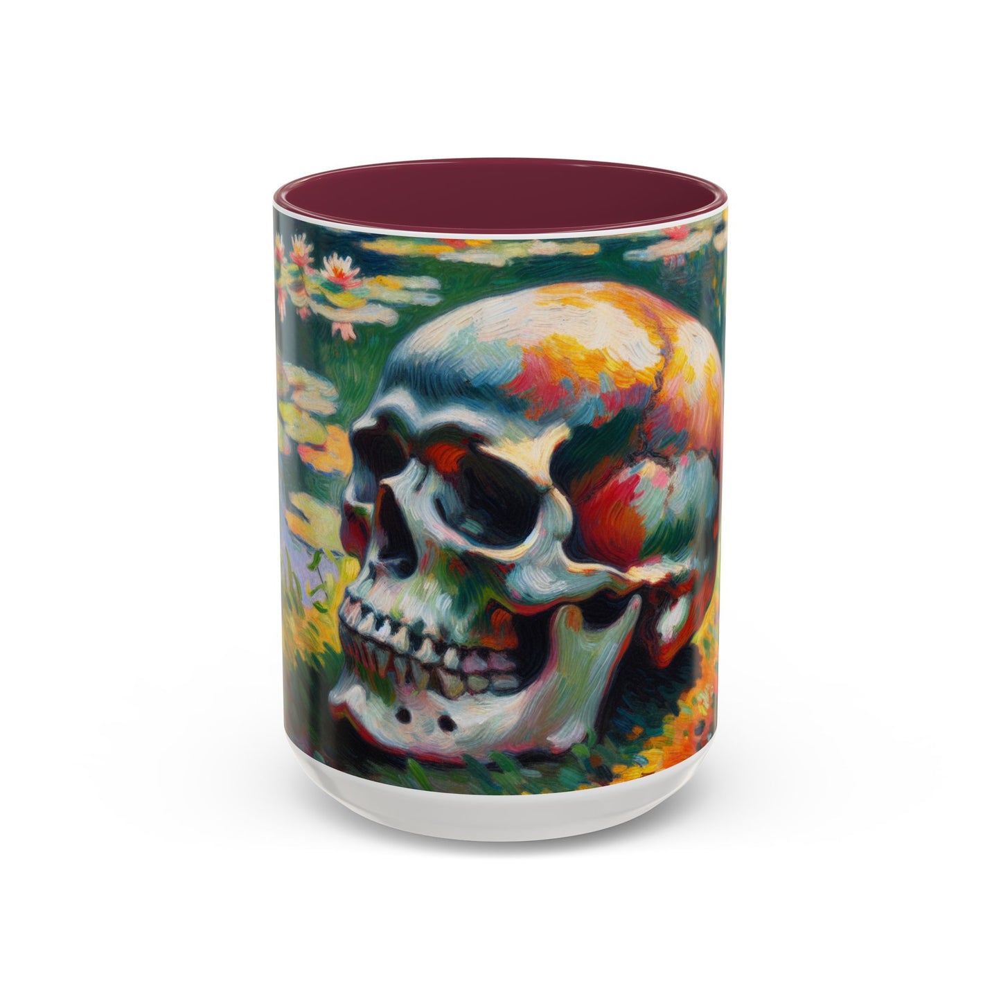 Mug - Colorful Monet Style Skull-Skull and Flowers Coffee Cup