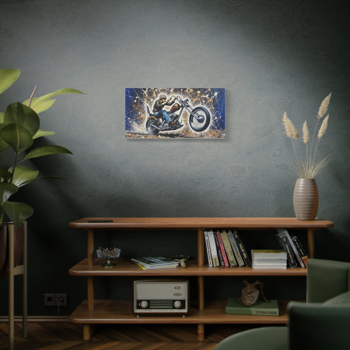 Motorcycle Rider Matte Canvas Wall Art - Stretched 1.25 Inch