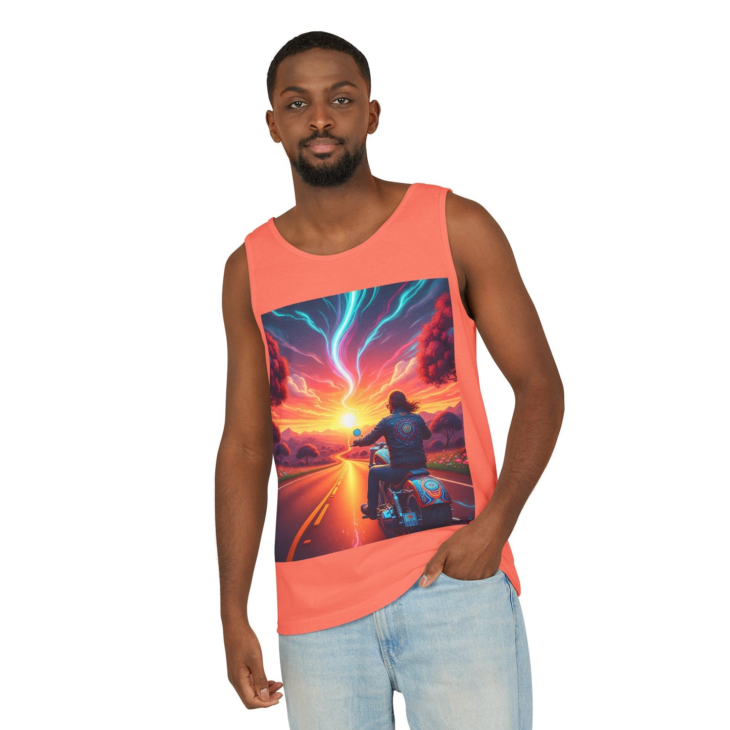 Motorcycle Adventure Tank Top, Unisex Summer Apparel, Gifts for Bikers, Casual Wear for Outdoor Events, Festival Outfit, Road Trip Gear