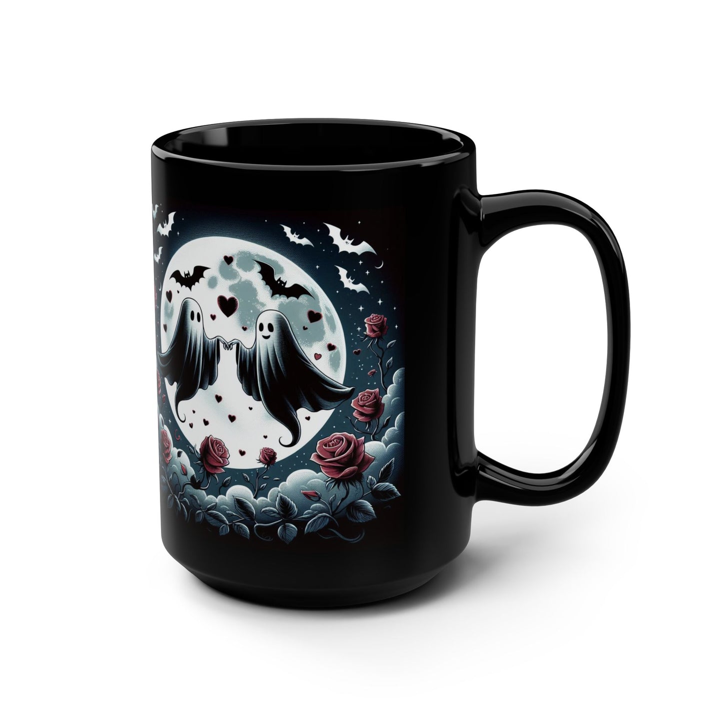 Mug -Spooky Soulmates-Halloween and Valentines Mash Up Design, Black Coffee Cup