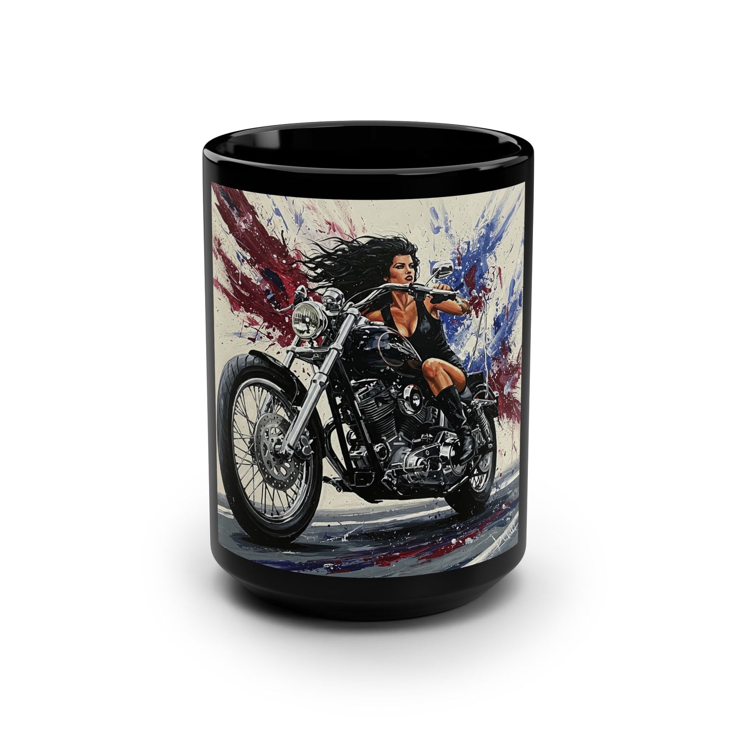 Biker Girl Black Mug - 15oz Motorcycle Enthusiast Coffee Cup