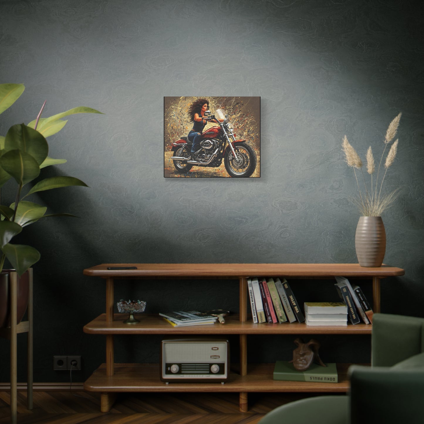 Biker Girl Art Canvas - Stretched Matte Wall Decor for Motorcycle Enthusiasts