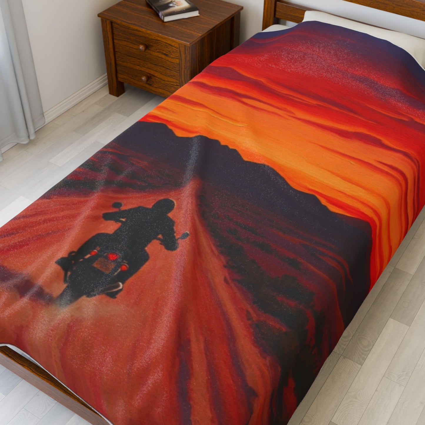 Motorcycle Roadtrip Velveteen Blanket, Cozy Throw for Bikers, Adventure Decor, Gifts for Him, Camping Essentials, Home Comfort