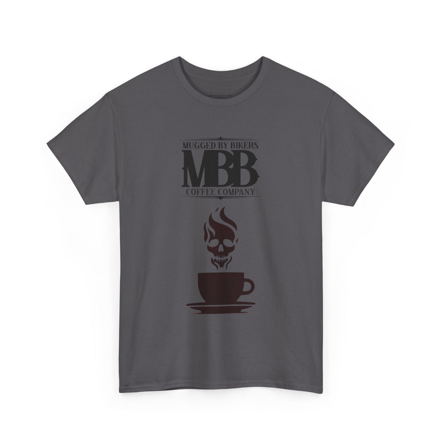 T-Shirt - Mugged by Bikers Coffee Co-Steaming Cup of Coffee Logo Tee