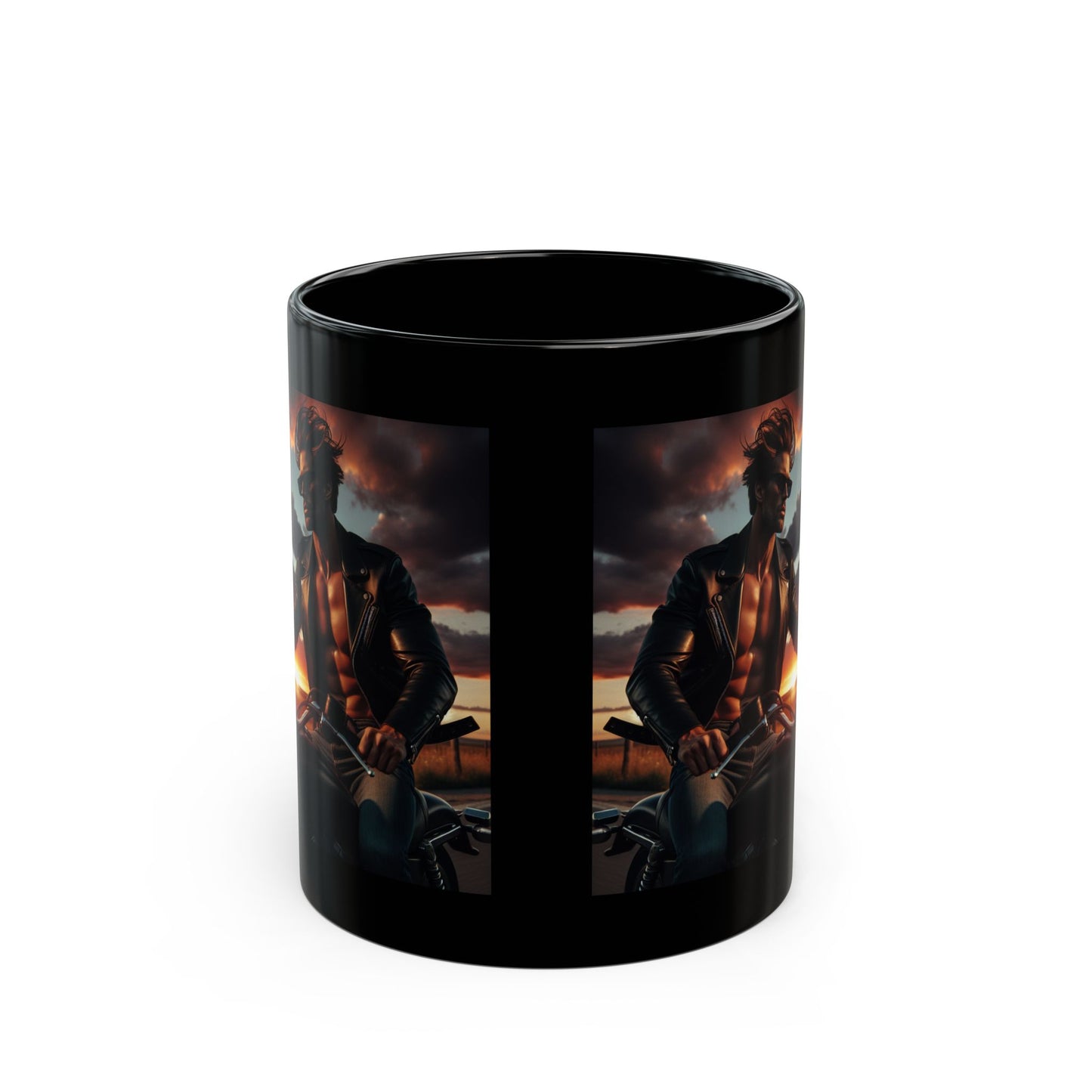 Mug-Motorcycle Ride at Sunrise- Black Coffee Cup-Bike Trip