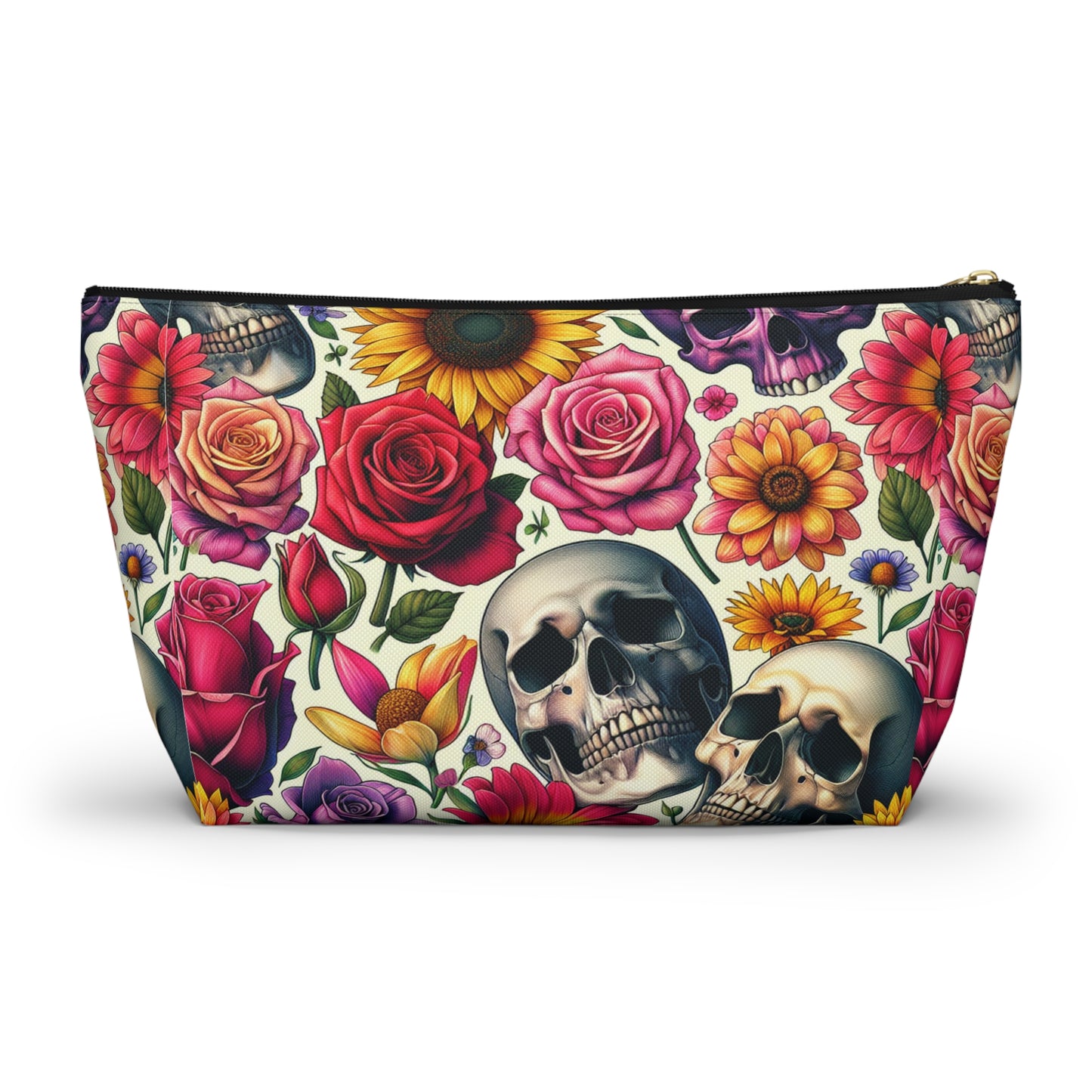 Gothic Floral Accessory Pouch, Perfect for Makeup, Travel, Gifts, Storage, Day of the Dead Theme, Saddlebag Companion