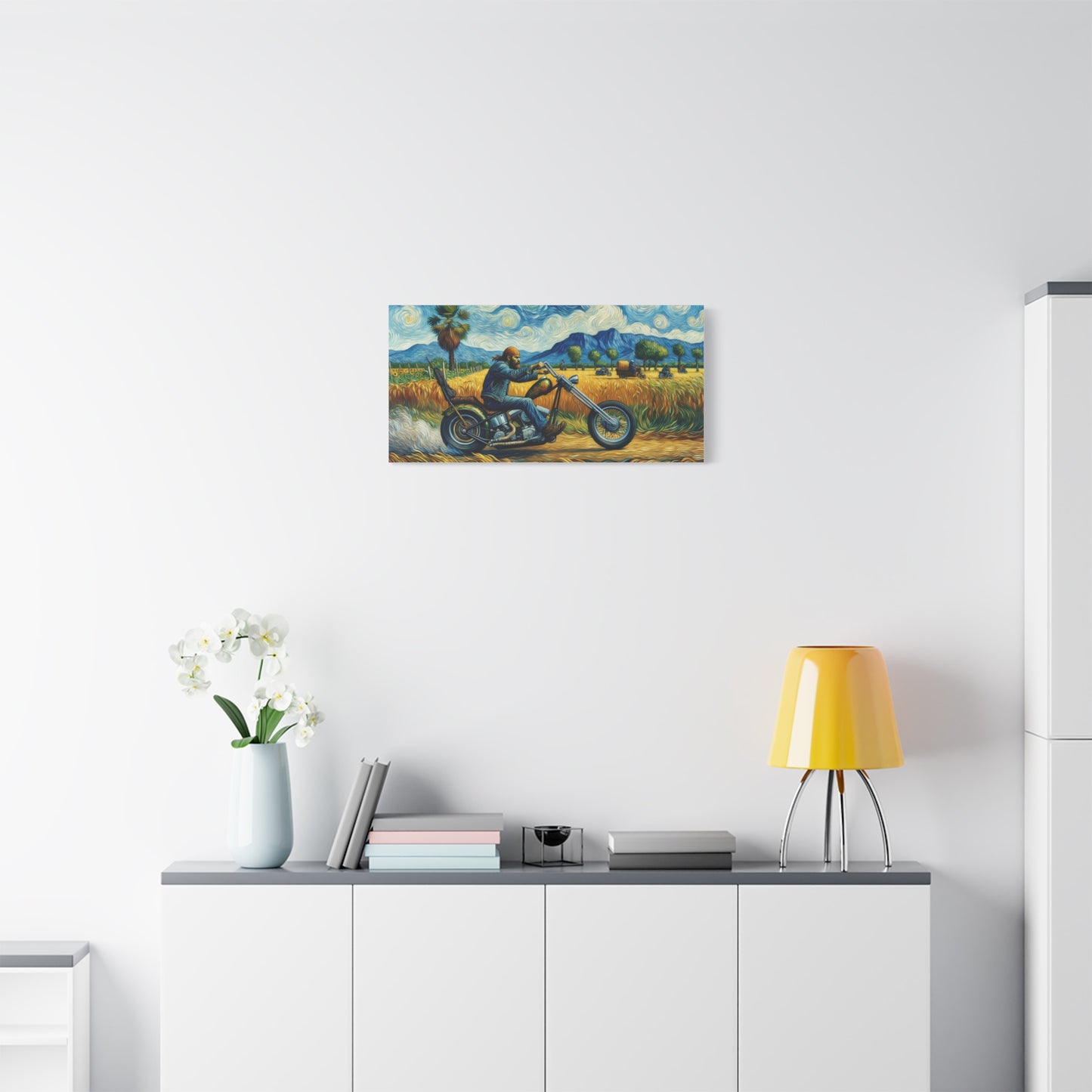 Rider Canvas Art - Vibrant Motorcycle Scene Wall Decor