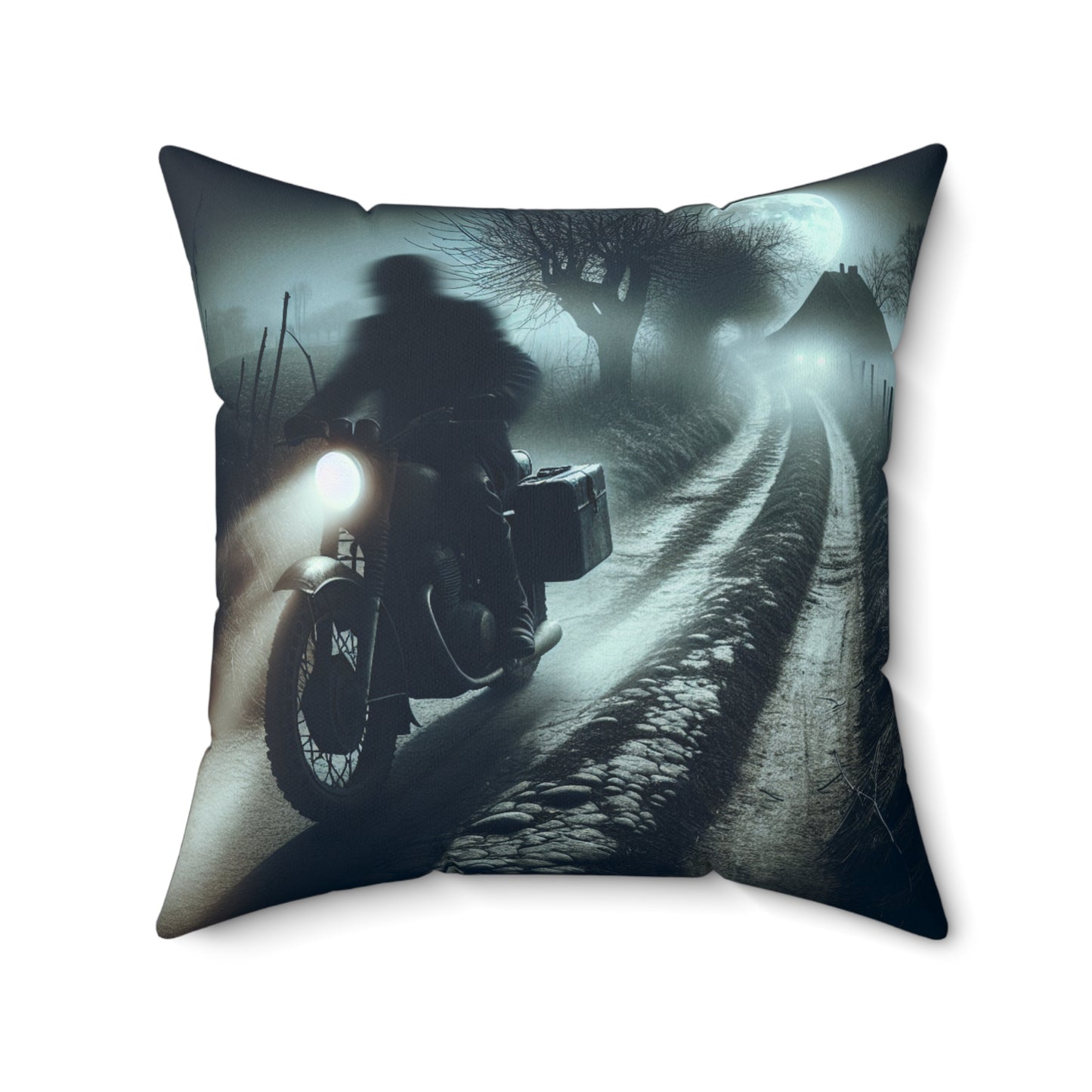 Dark Motorcycle Journey Pillow, Reversible Home Decor, Biker Vibes, Halloween Gift, Horror Aesthetic, Unique Throw Cushion