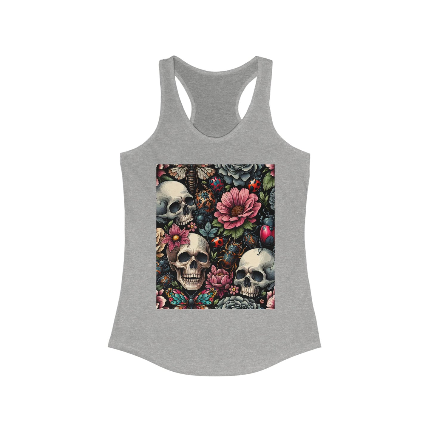 Floral Skull Racerback Tank Top | Boho Style, Festival Wear, Vintage Aesthetic, Gift for Her, Summer Essential