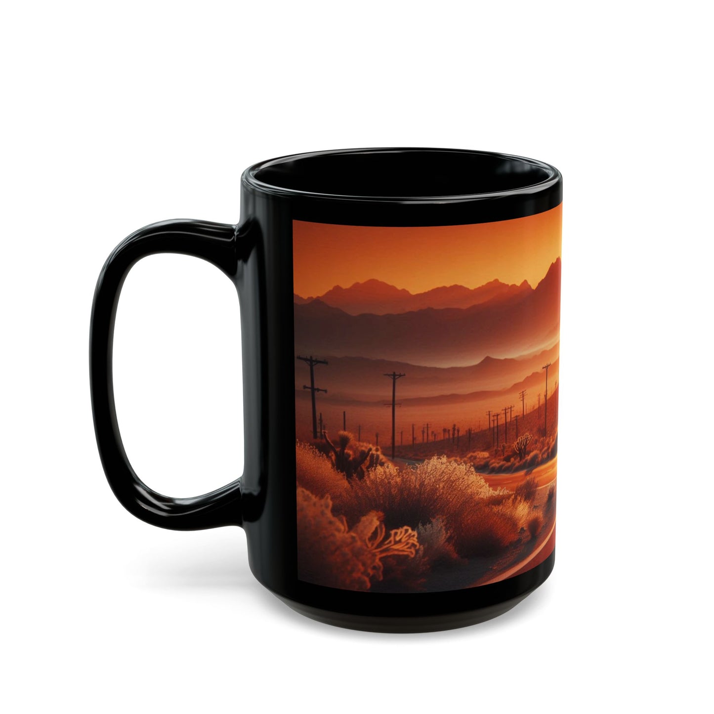 Mug: Motorcycle Ride at Sunrise- Black Coffee Cup