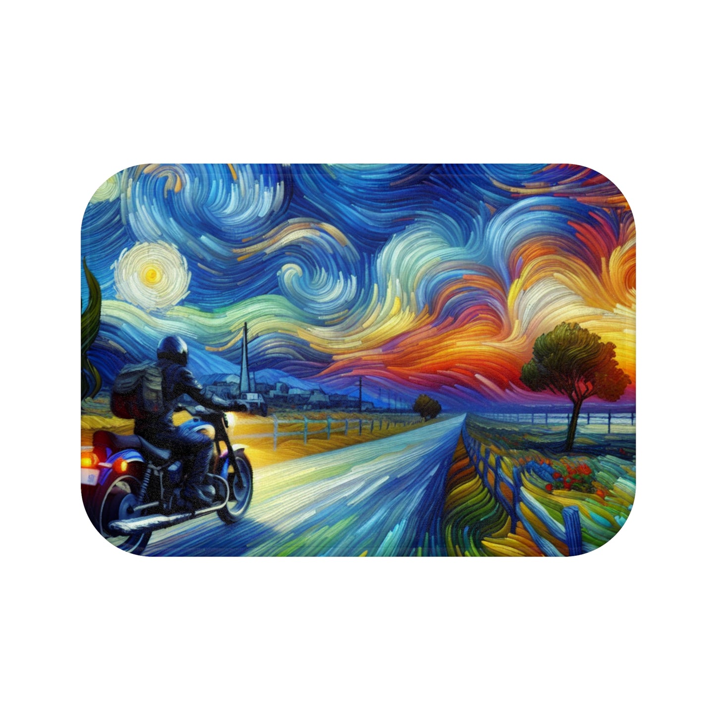 Bath Mat - Motorcycle Adventure-Cozy Bathroom Decor, Starry Night Vibe, Nature Lover Gift, Dreamy Home Accessory
