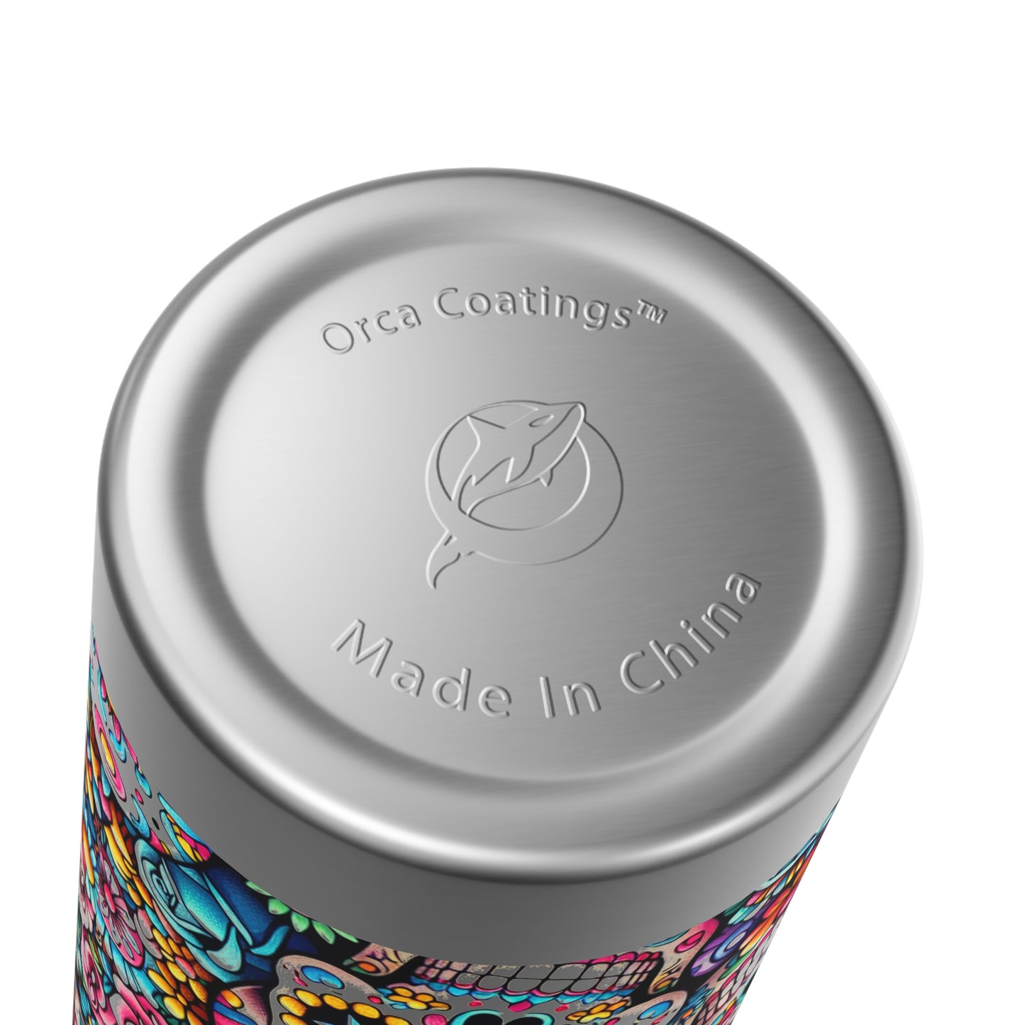 Water Bottle with Straw - Sugar Skulls and Flowers Design, 20oz