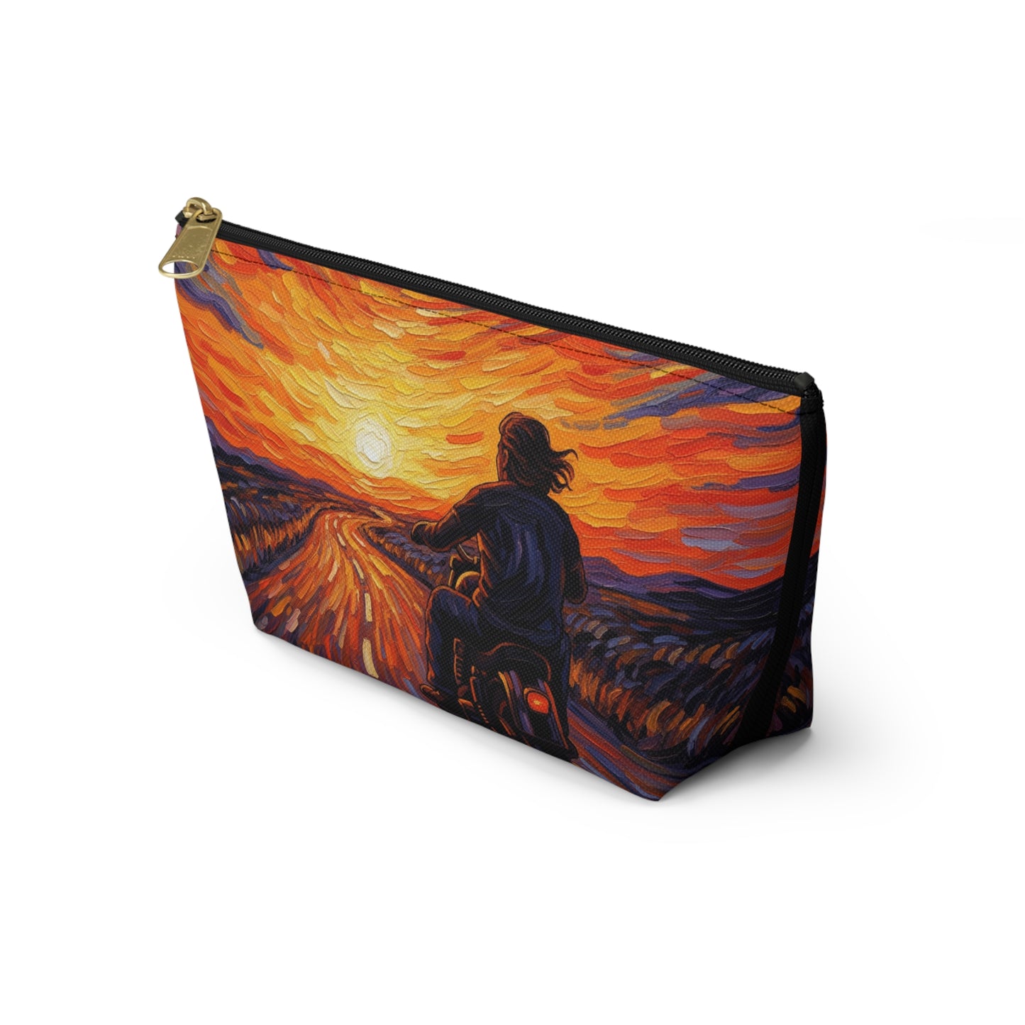 Motorcycle Sunset Accessory Pouch, Travel Makeup Bag, Gift for Bikers, Sunset Design Pouch, Motorcycle Lover Gift