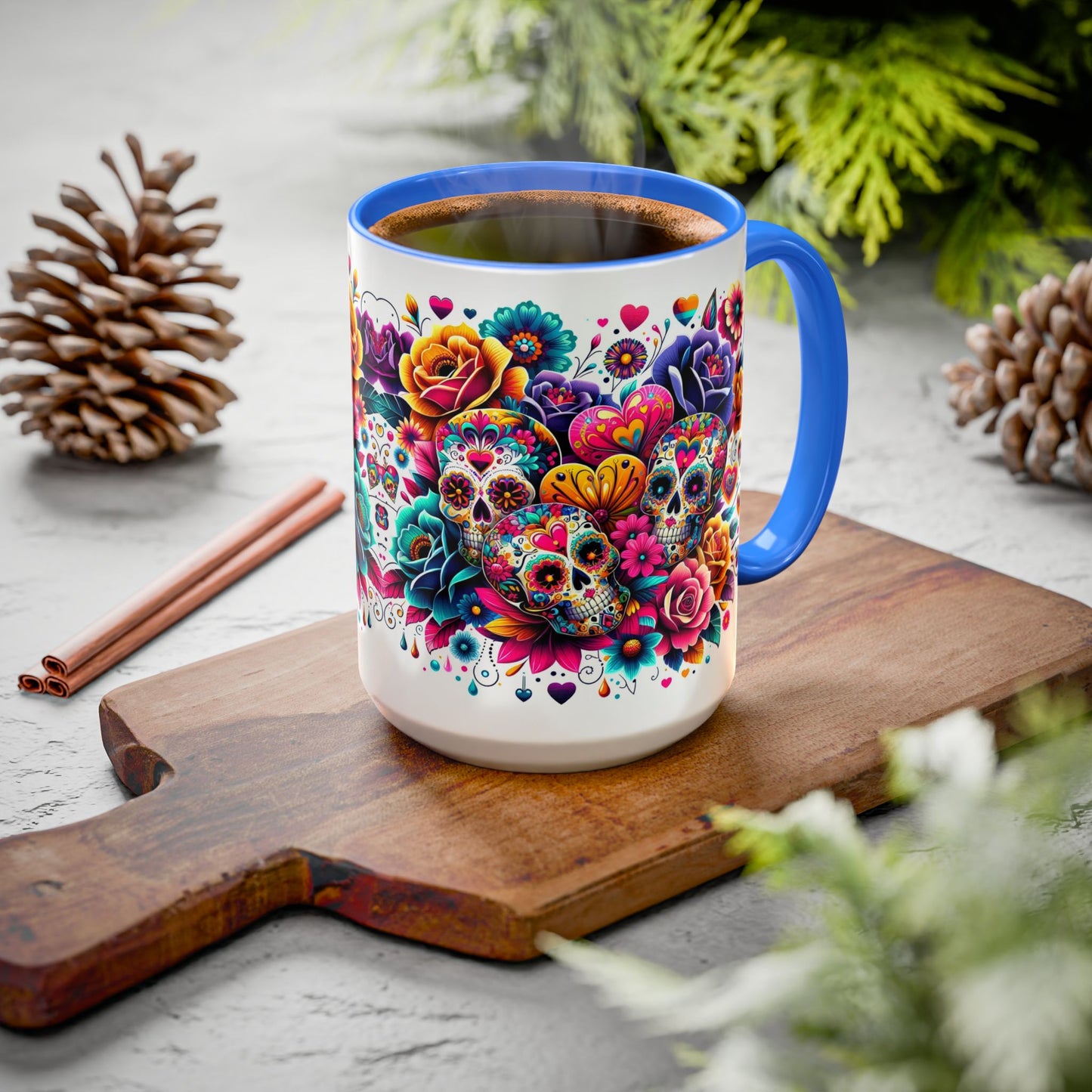 Mug-Flowers, Skulls and Hearts-Halloween meets Valentine's Day Coffee Cup