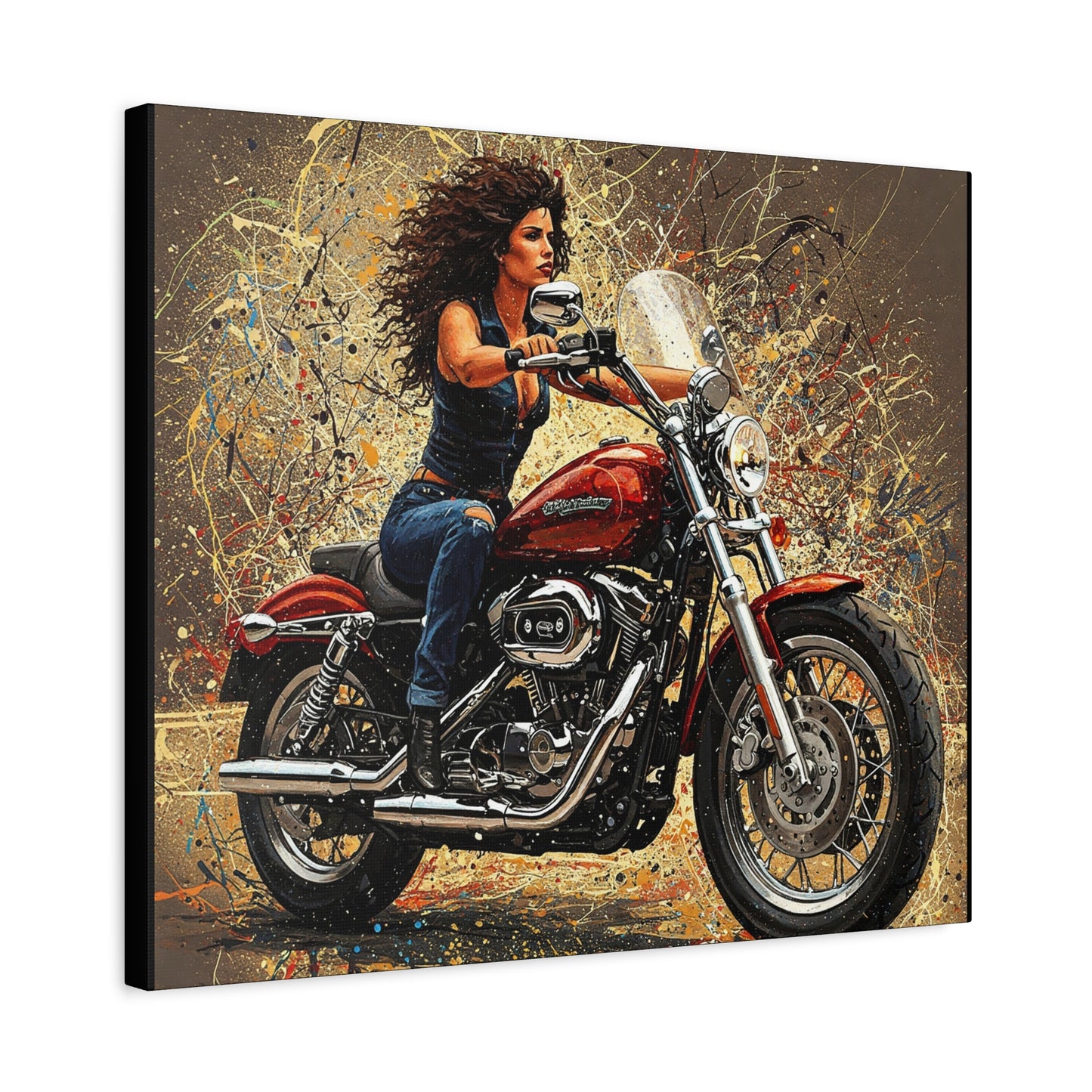 Biker Girl Art Canvas - Stretched Matte Wall Decor for Motorcycle Enthusiasts