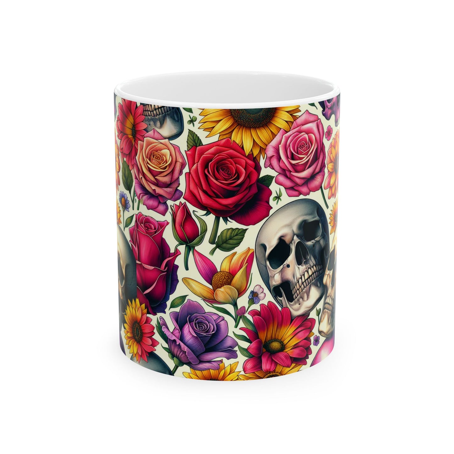 Stylish Floral Skull Mug, Unique Coffee Cup, Gothic Floral Drinkware, Perfect Gift for Birthdays, Home Decor, Halloween