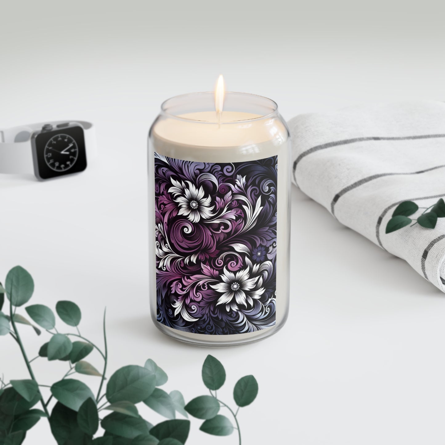 Scented Candle- purple floral pattern-housewarming gift
