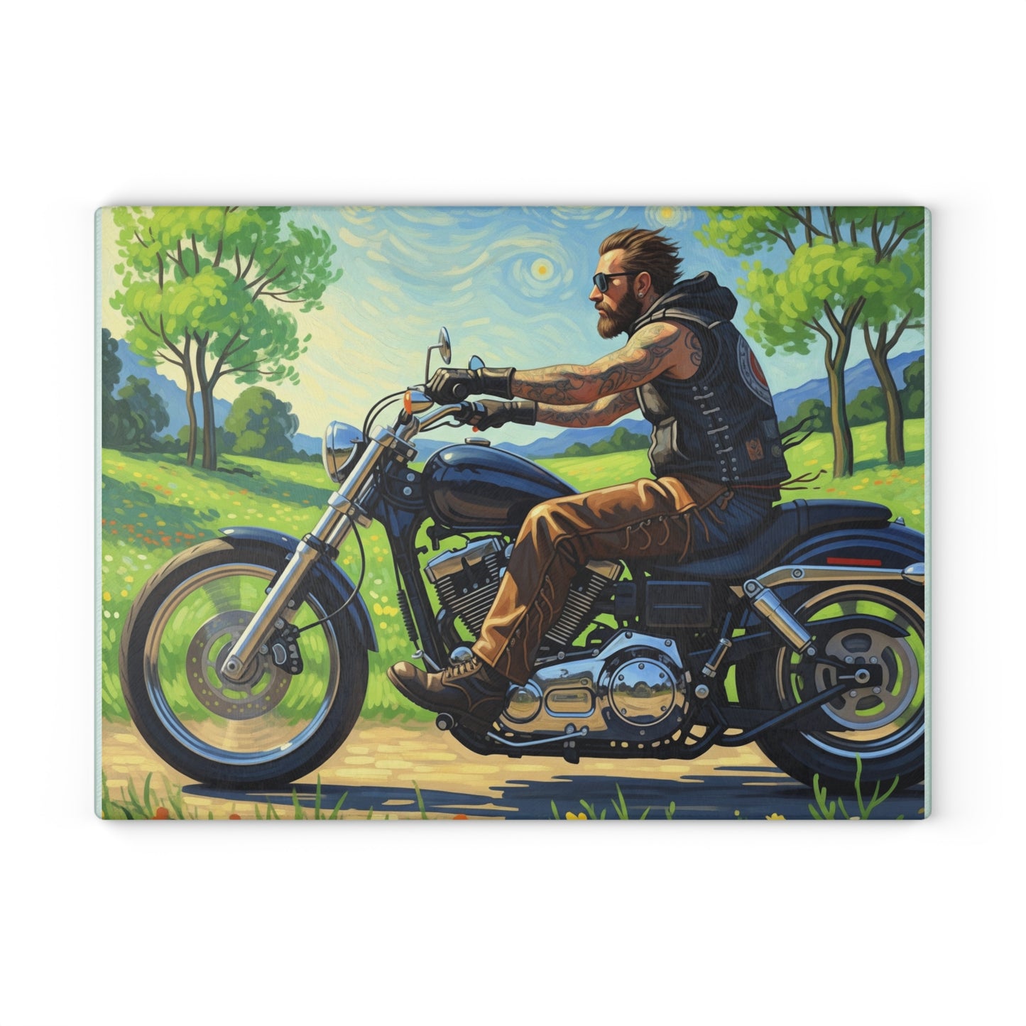 Motorcycle Enthusiast Glass Cutting Board | Perfect for Gifts, Home Decor, Kitchen Accessories, Biker Lifestyle, BBQ Parties