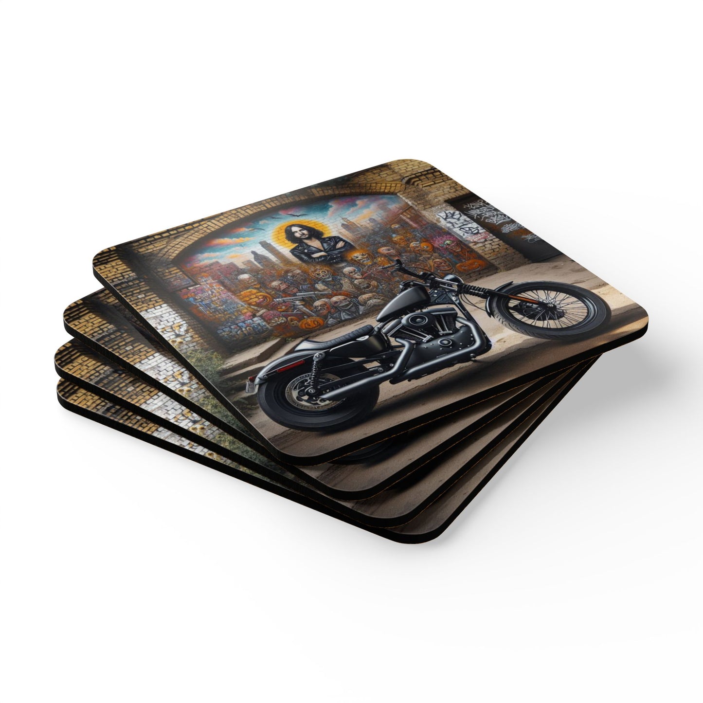 Coaster Set-Motorcycle Bar-Graffiti Art-Man Cave