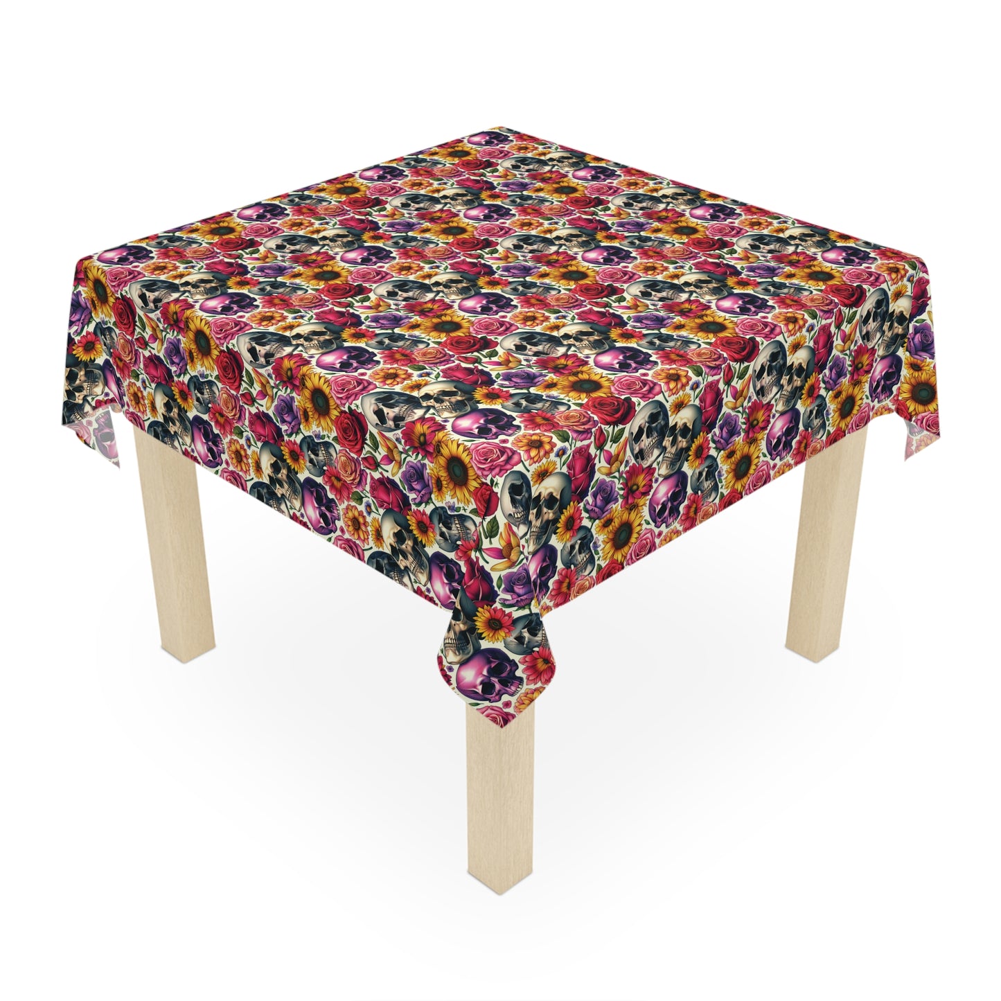 Tablecloth, Skulls and Roses, Halloween Party Decor, Floral Design Kitchen Accessory