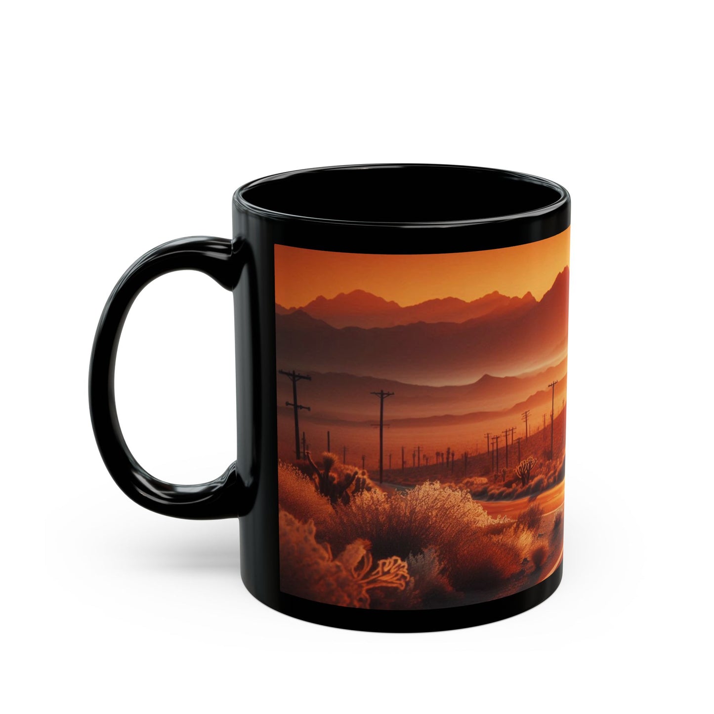 Mug: Motorcycle Ride at Sunrise- Black Coffee Cup