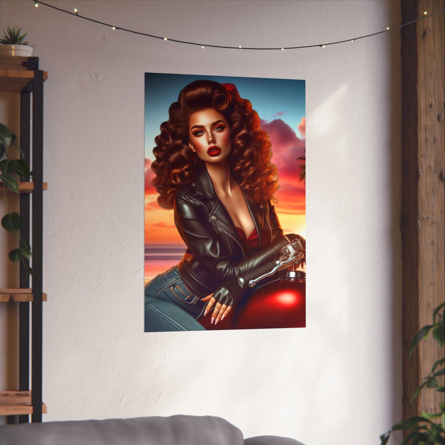 Poster- Motorcycle Pinup-Garage Decor-Man Cave-Retro Wall Art