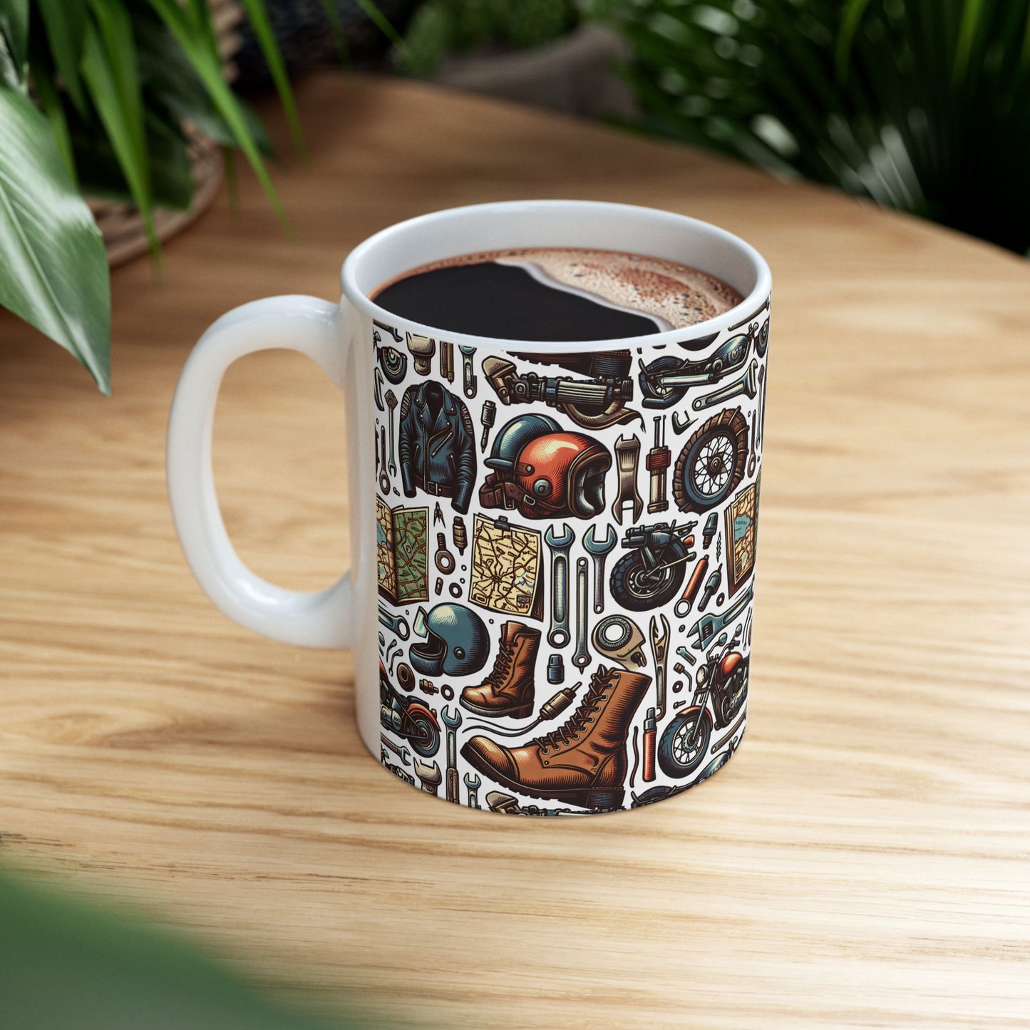 Mug - Bikers Garage Collage- Ceramic Coffee Mug -Father's Day Gift