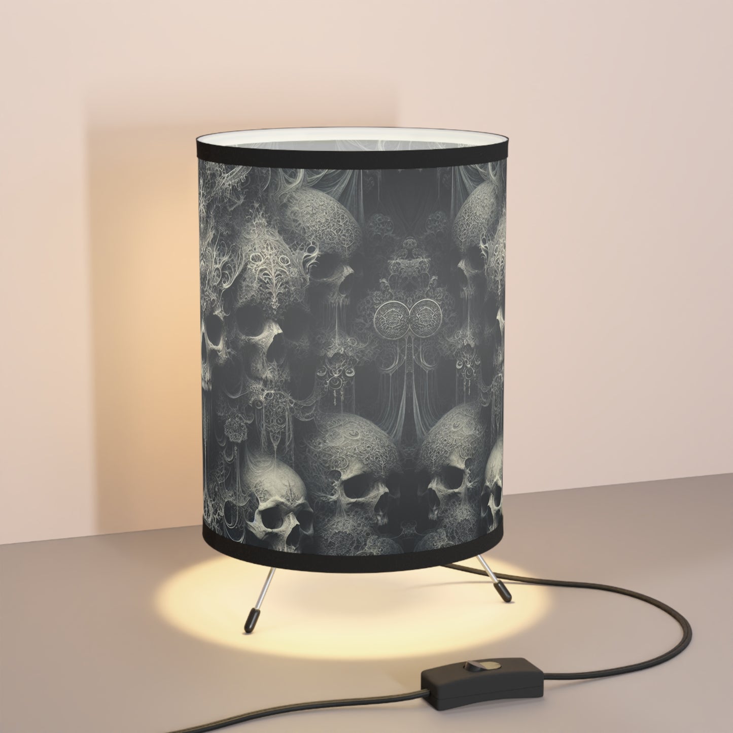 Gothic Tripod Lamp with Skull Design, Bohemian Decor, Halloween Home Lighting, Unique Gift for Art Lovers, Gothic Room Accent, US/CA Plug