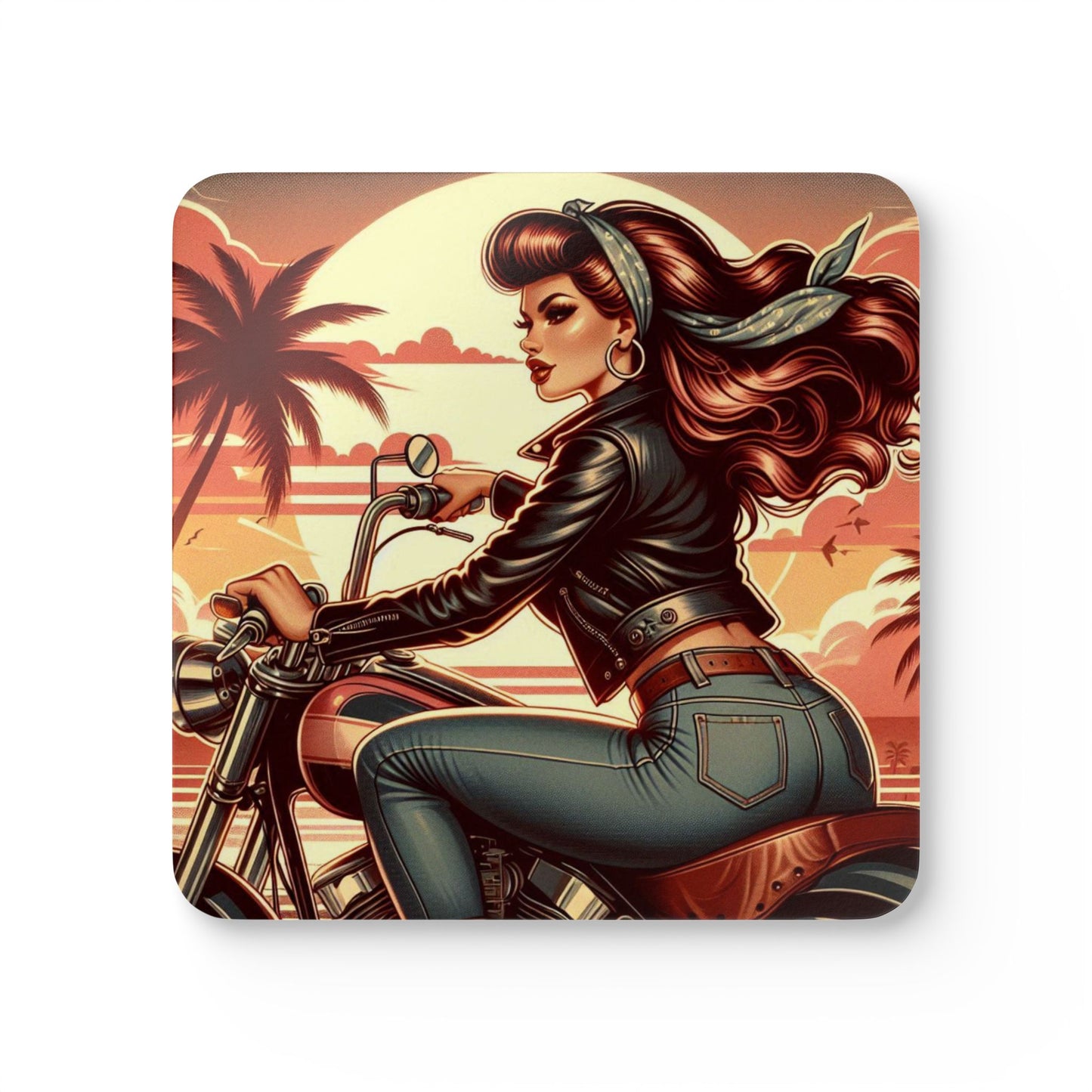 Coaster Set-Motorcycle Bar-Pinup Art-Man Cave