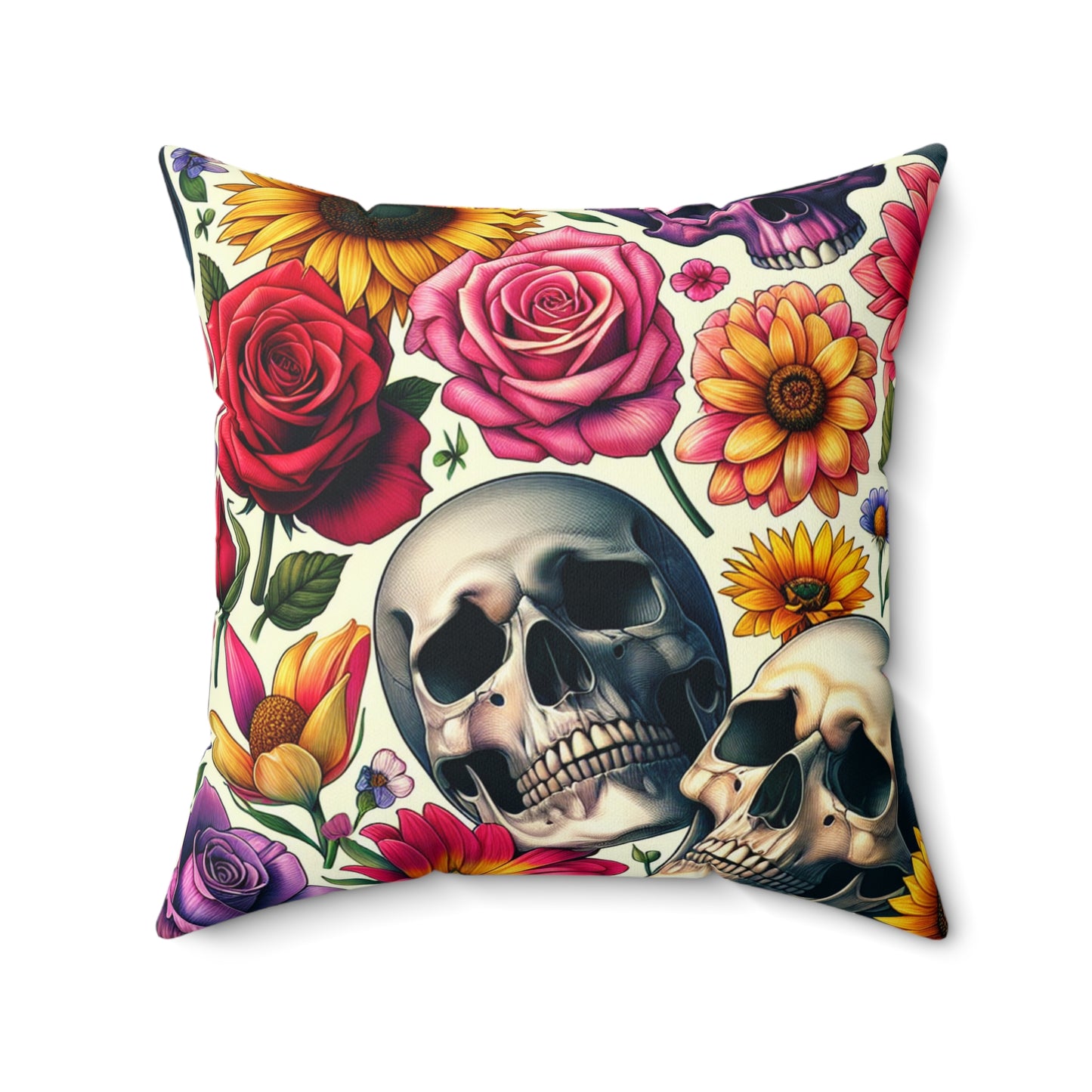 Bohemian Floral Skull Pillow, Gothic Decor, Square Cushion, Home Accent, Unique Gift for Halloween, Day of the Dead, Birthday