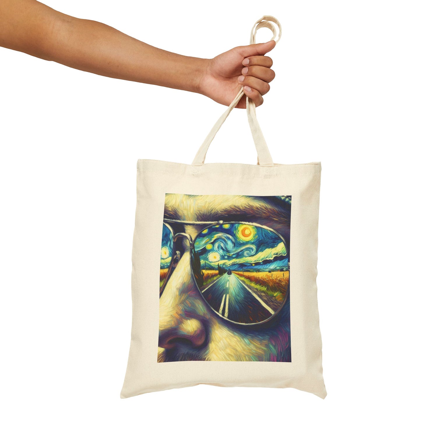 Canvas Tote Bag - Van Gogh Motorcycle Art- Reversible Ride to the Sun- Reflection Ride