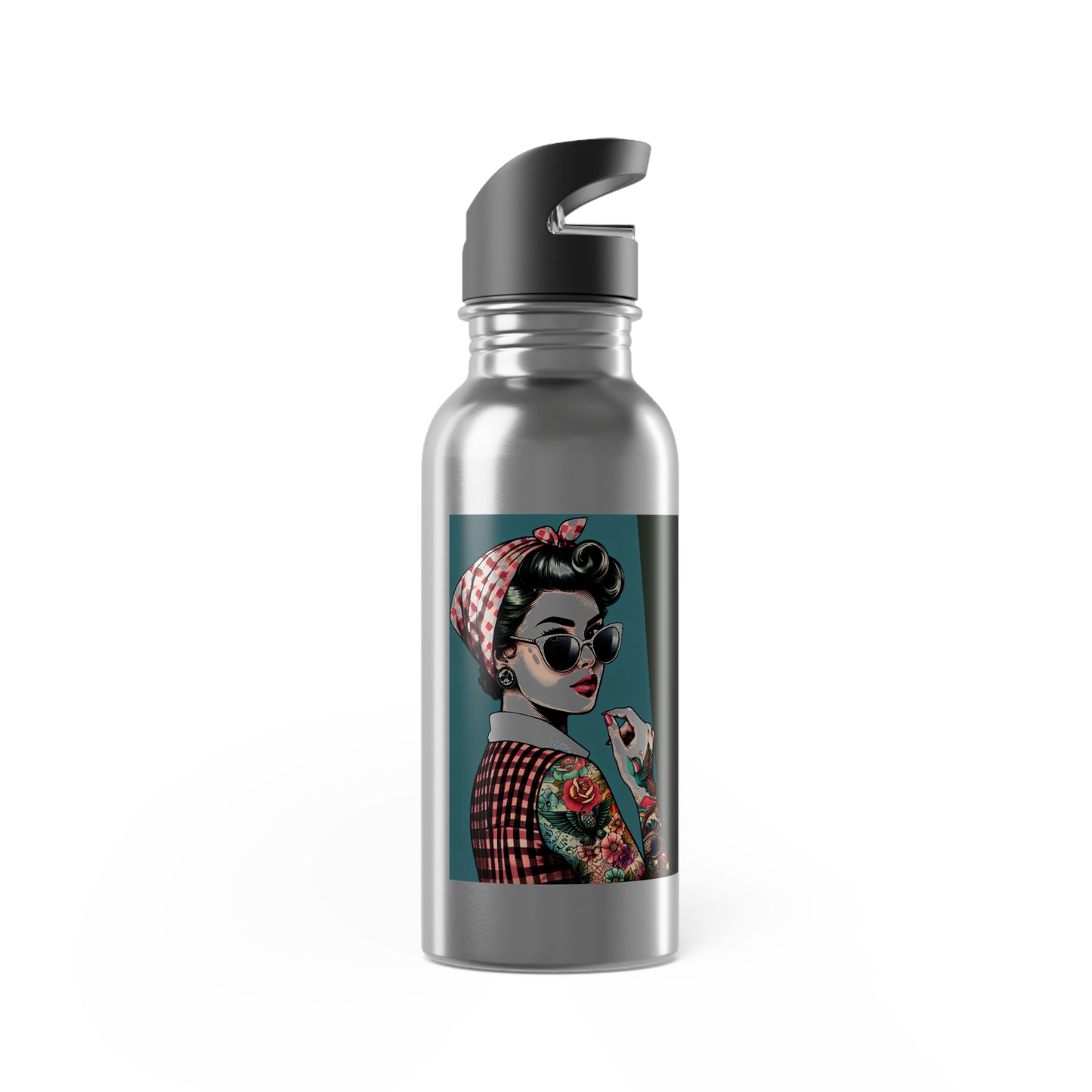 Water Bottle - Pinup in Sunglasses -Show Me Your Tats-Rosie the Riveter style