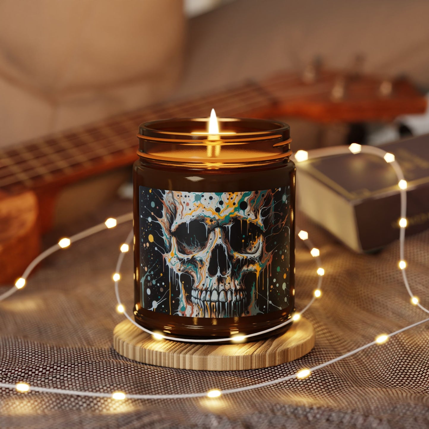 Skull-Themed Scented Soy Candle, Multi-Size Amber Jar, Unique Home Decor, Gothic Gift, Halloween Decor, Relaxation Candle