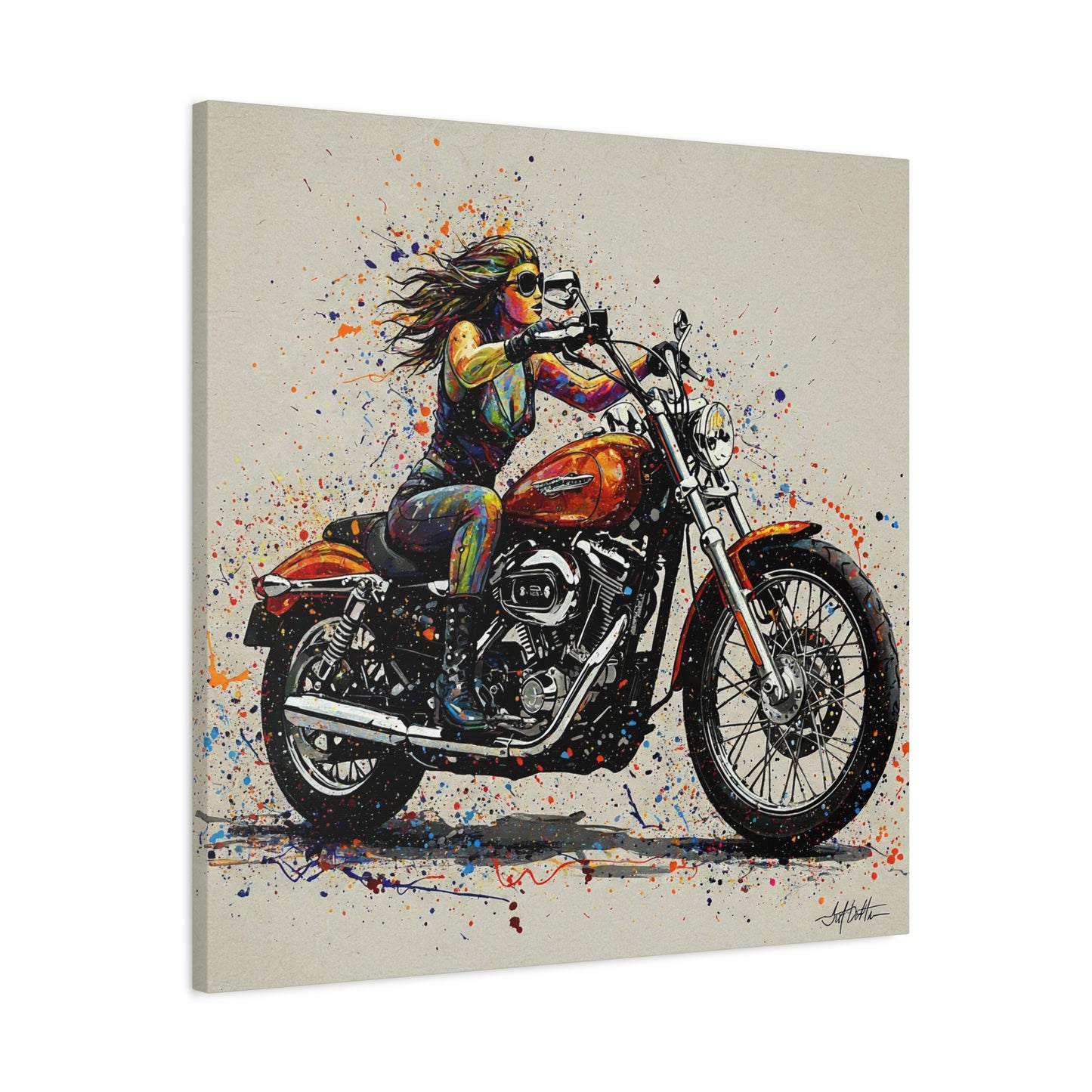 Vibrant Motorcycle Art Canvas - Stretched Print for Motorcycle Enthusiasts and Art Lovers