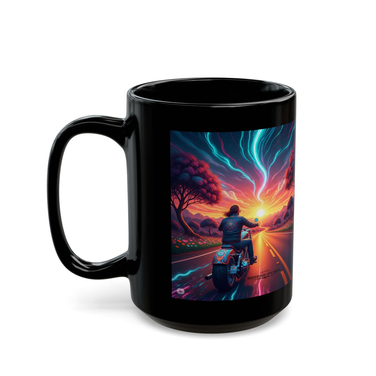 Vibrant Sunset Motorcycle Mug, Coffee Cup for Riders, Gift for Bikers, Road Trip Lover, Adventure Enthusiast