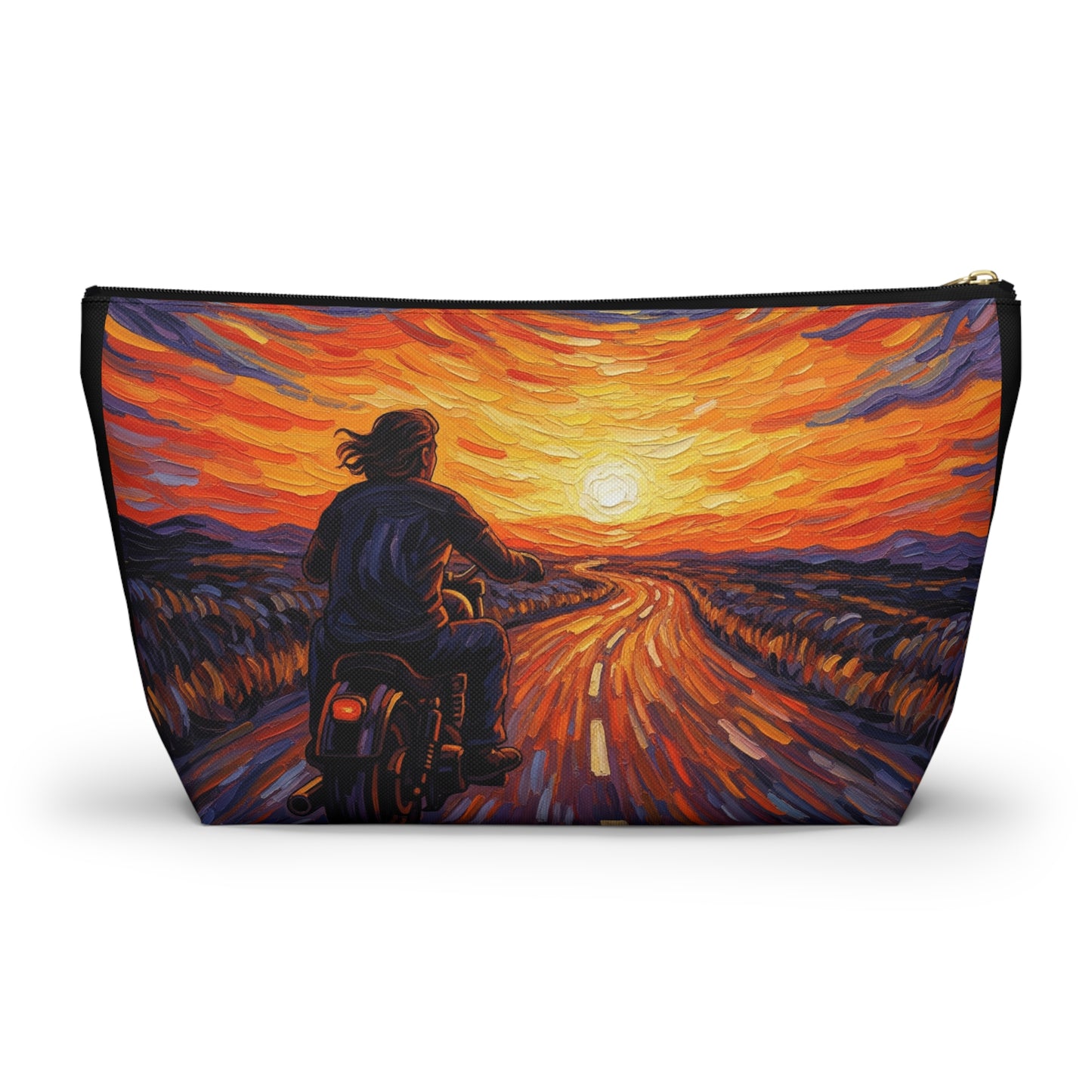 Motorcycle Sunset Accessory Pouch, Travel Makeup Bag, Gift for Bikers, Sunset Design Pouch, Motorcycle Lover Gift