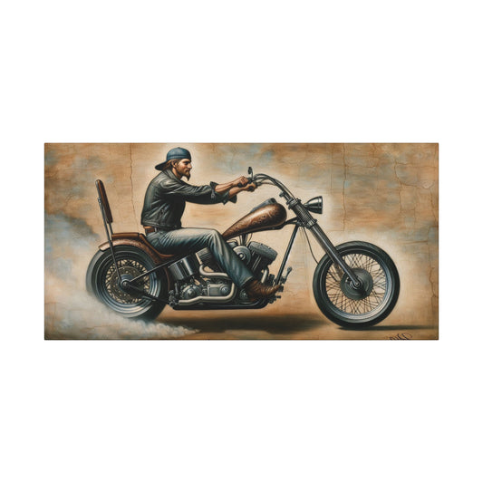 Canvas Wall Art - A man and his Chopper-Motorcycle Decor-Vintage Bike art