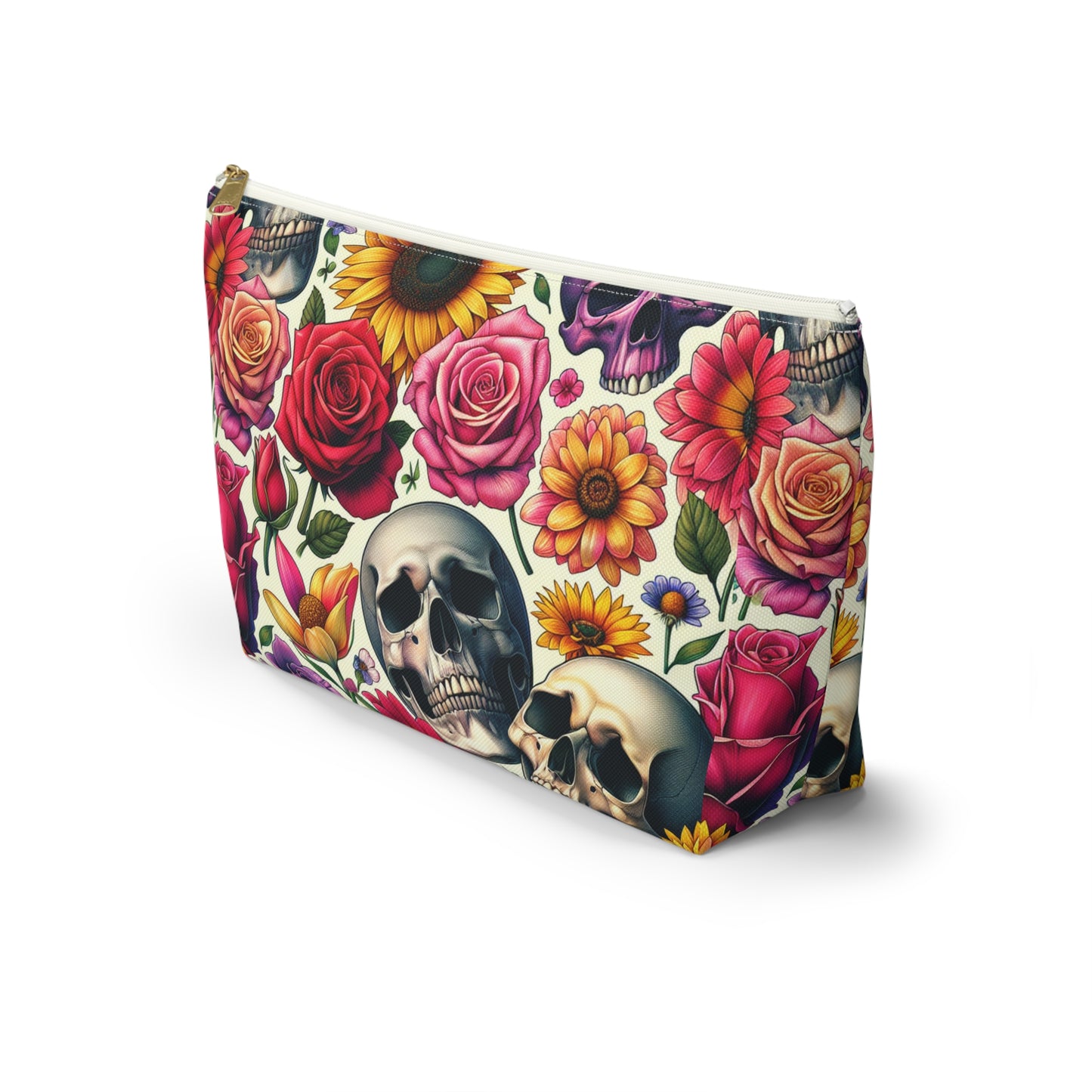 Gothic Floral Accessory Pouch, Perfect for Makeup, Travel, Gifts, Storage, Day of the Dead Theme, Saddlebag Companion