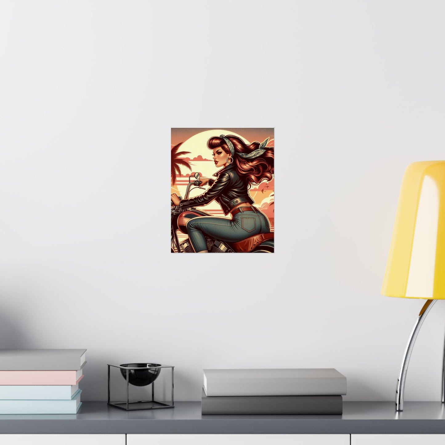 Poster- Motorcycle Pinup-Garage Decor-Man Cave-Retro Wall Art