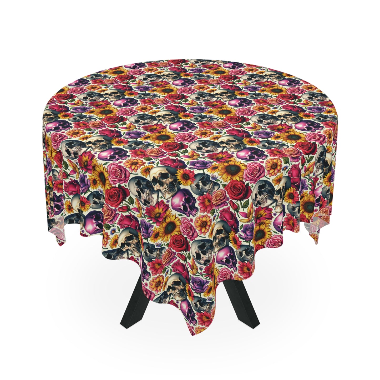 Tablecloth, Skulls and Roses, Halloween Party Decor, Floral Design Kitchen Accessory