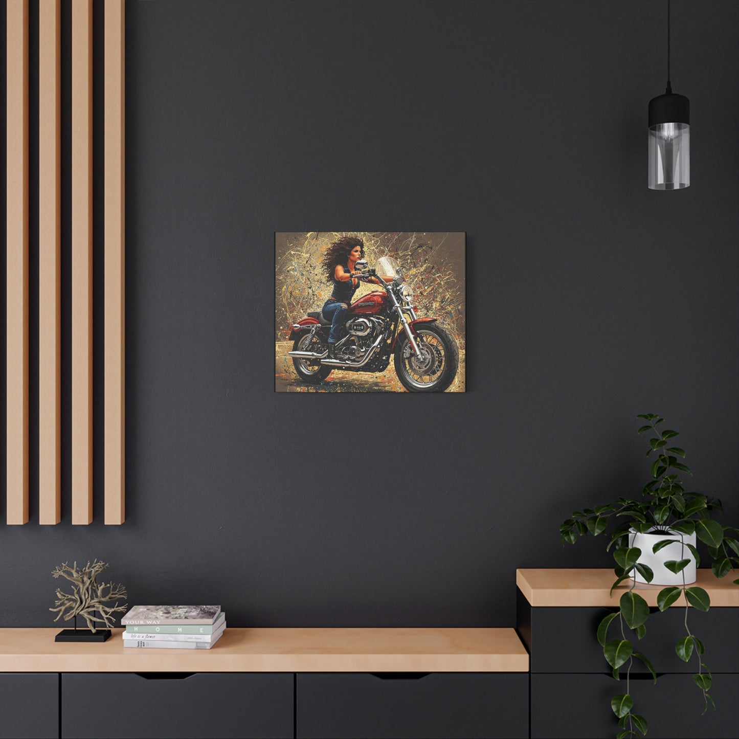 Biker Girl Art Canvas - Stretched Matte Wall Decor for Motorcycle Enthusiasts
