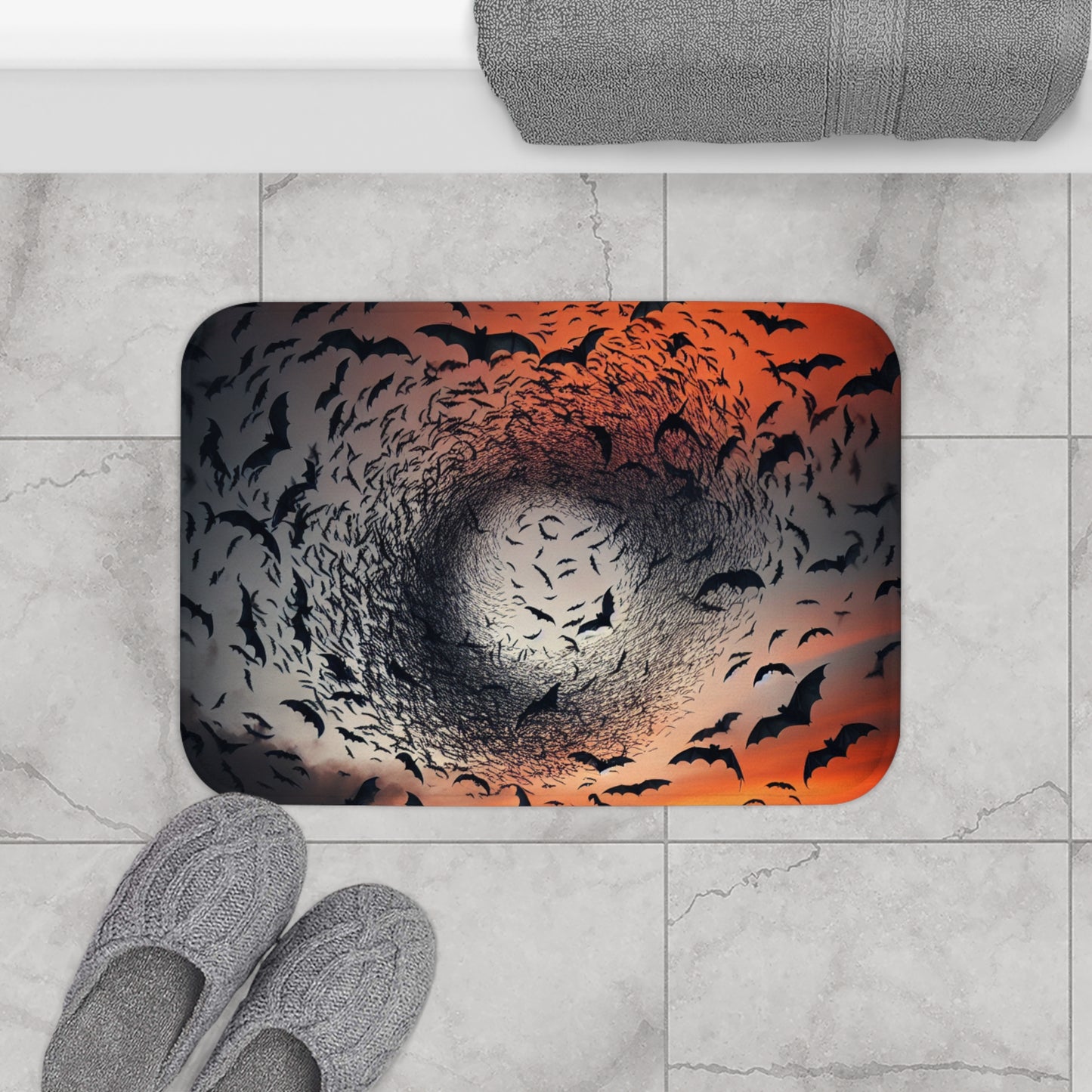 Bath Mat - Bat Swarm- Spooky Home Decor, Halloween Gift, Bathroom Accessory, Unique Mat, Haunted Atmosphere, Gothic Style