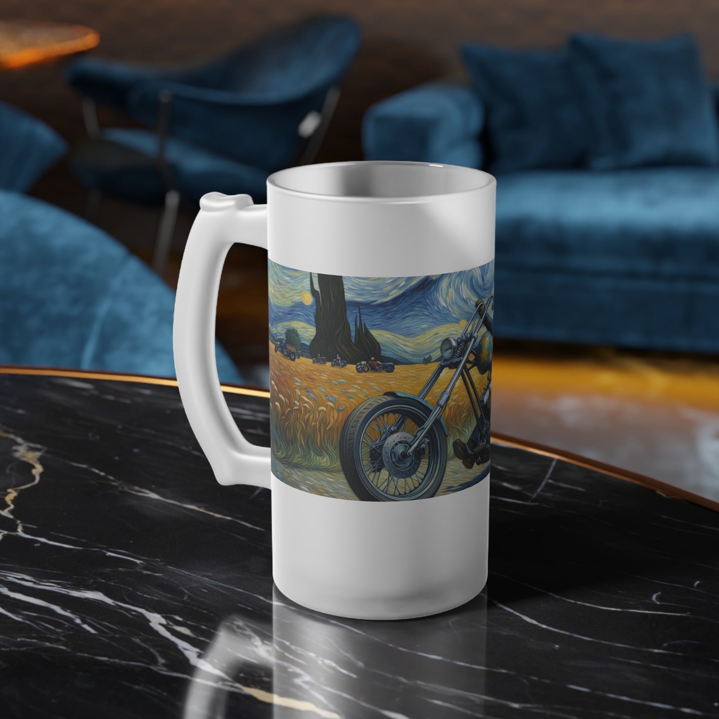 Frosted Beer Mug – Perfect Gift for Motorcycle Enthusiasts-Vincent Van Gogh Inspired