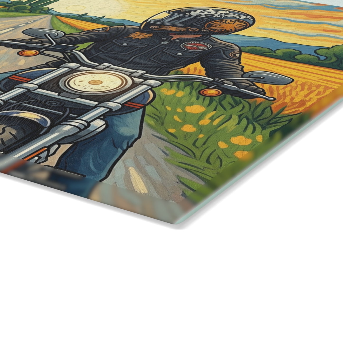 Biker Glass Cutting Board, Motorcycle Couple- Kitchen Decor, Wedding Gift, Unique Gift for Him or Her, Cooking Accessory