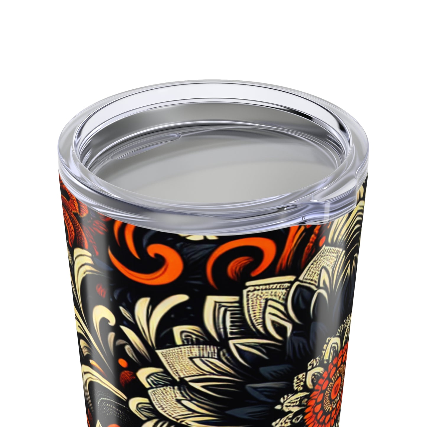 Travel Mug- Bold Black and Orange-Allover Floral Pattern