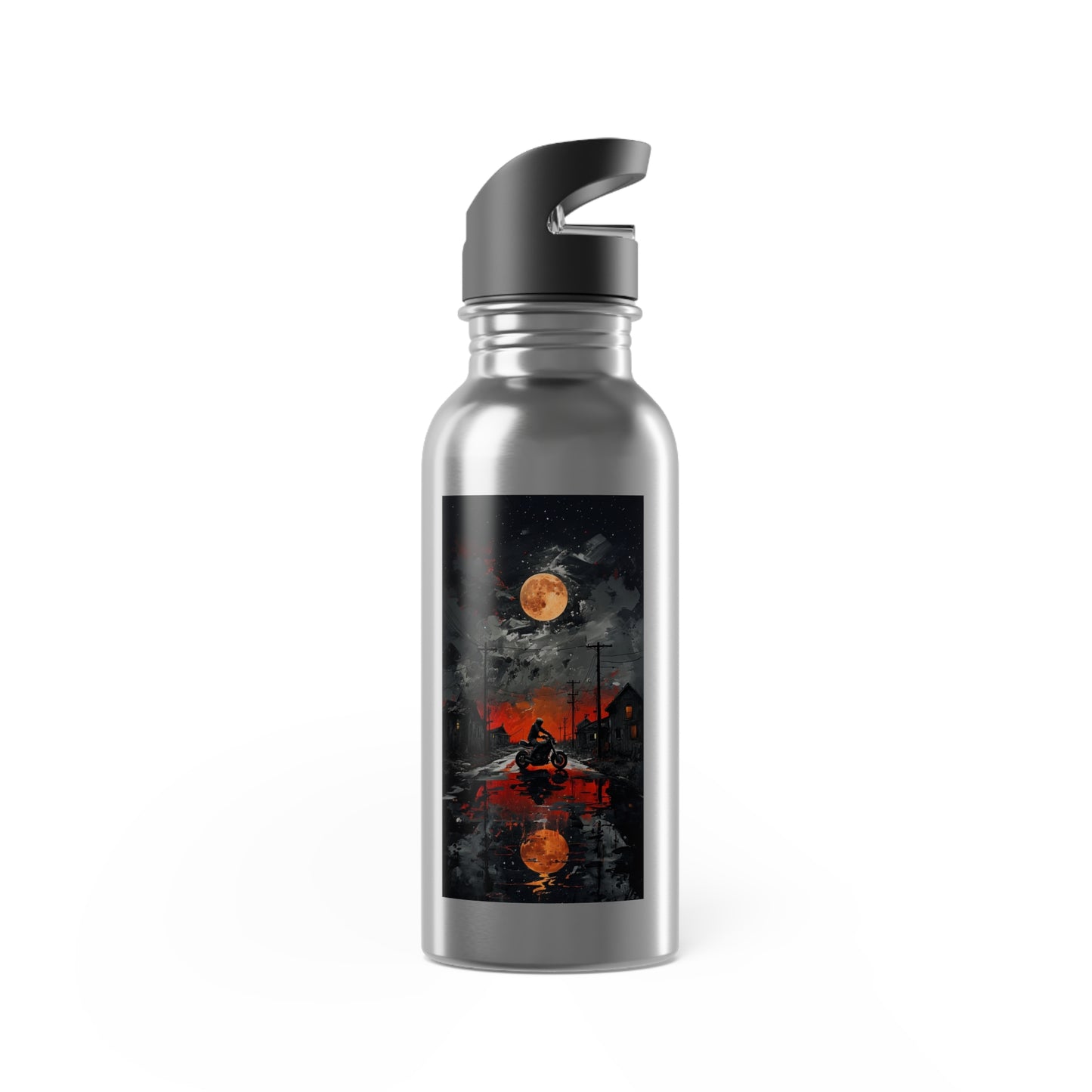 Water Bottle -Motorcycle Ride-City Night Rider -Stainless Steel 20oz