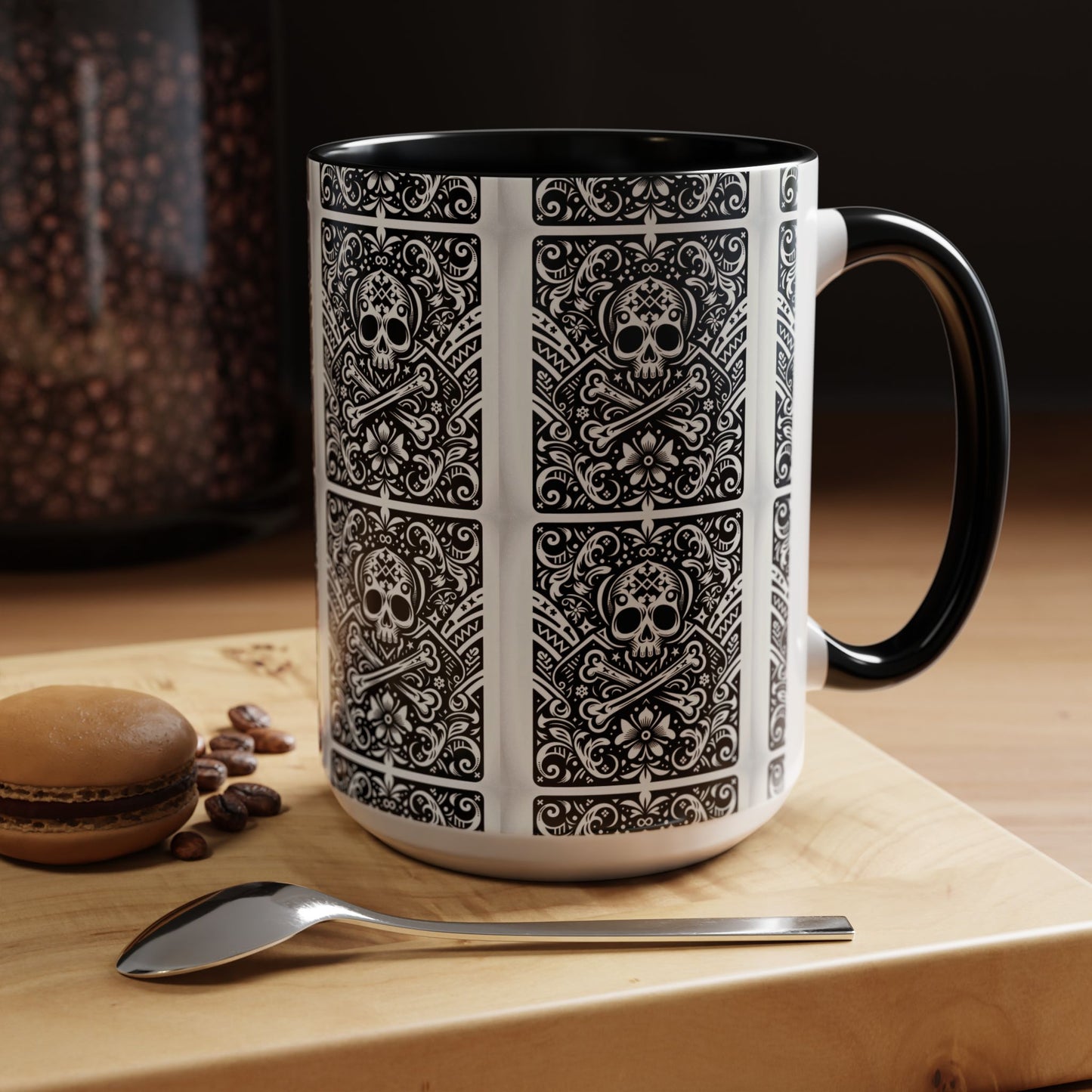 Mug -Skull and Crossbones Coffee Cup 15oz-Playing Card Pattern