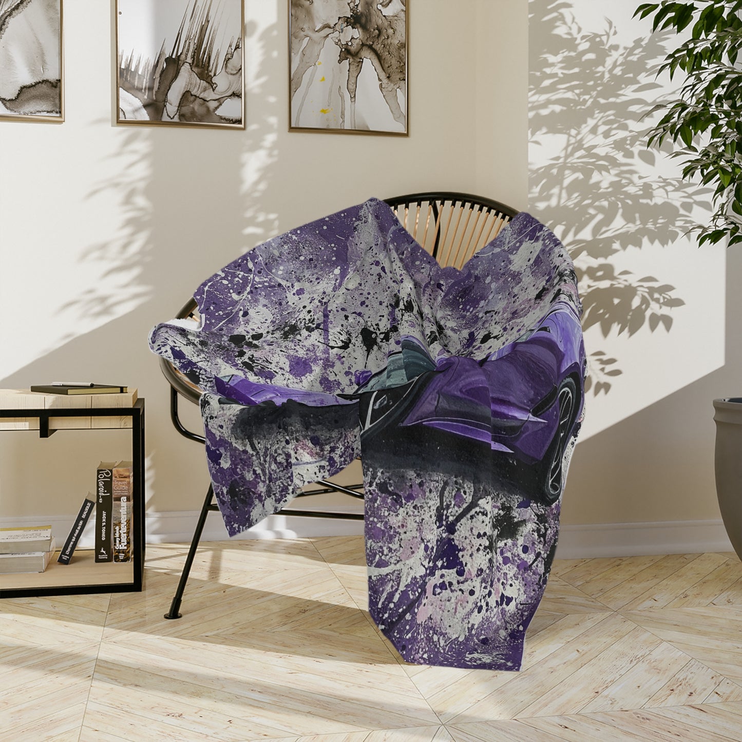 Luxury Purple Sports Car Blanket - Velveteen Microfiber Throw
