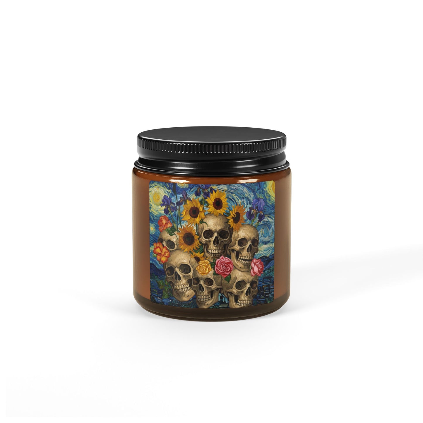 Skull & Sunflower Scented Soy Candle, Boho Home Décor, Perfect for Relaxation, Gifts, Halloween, and Celebrations