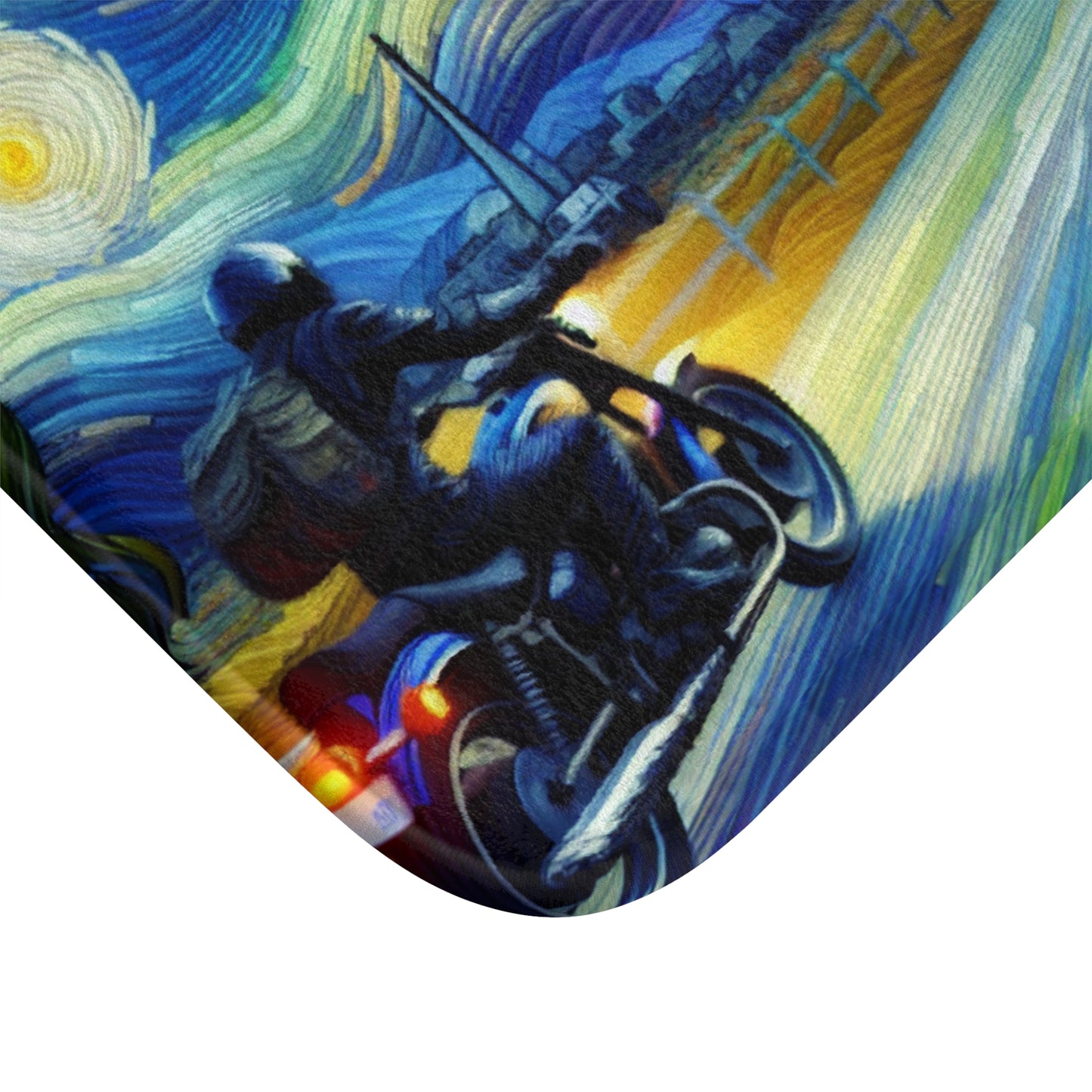 Bath Mat - Motorcycle Adventure-Cozy Bathroom Decor, Starry Night Vibe, Nature Lover Gift, Dreamy Home Accessory